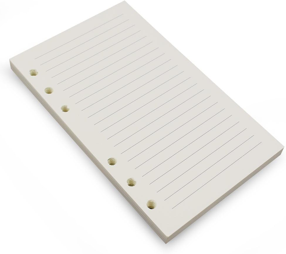 6-Ring A6 Binder/Planner Refill Paper, 6 Hole,6 3/4 X 4 1/8 Inches Refillable Wh
