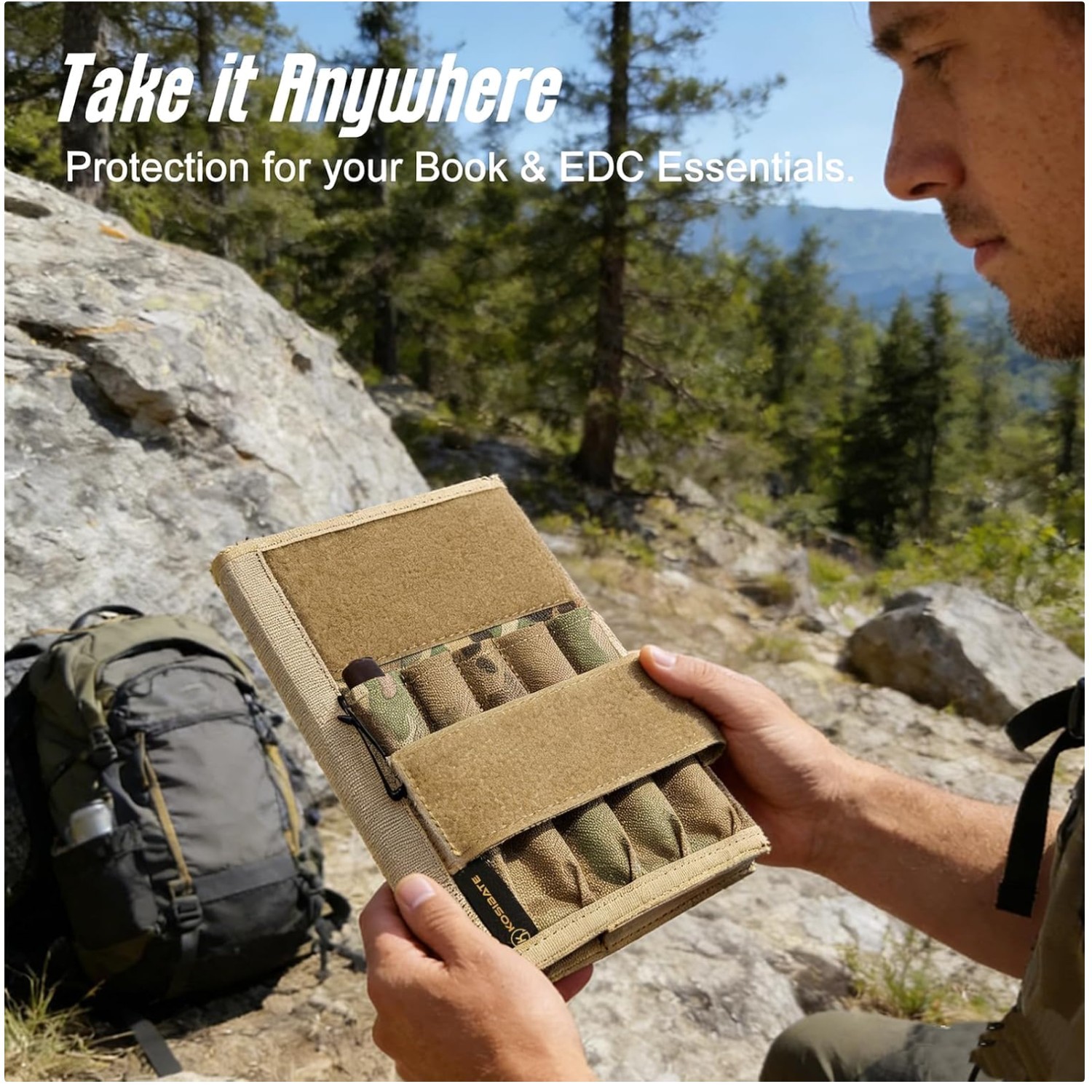 Durable Military Notebook Cover with Pen Holder, Camo Green