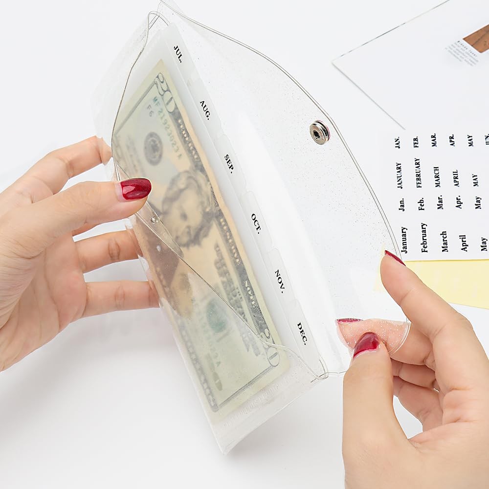 Cash Envelope Wallet PVC Transparent Budget Wallet Money Pocket Dividers Fros…