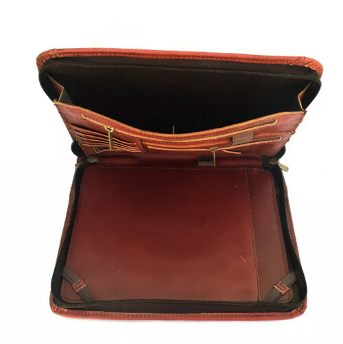 Leather Folder File Portfolio Bag Padfolio Case Laptop Document Vintage bag Raw