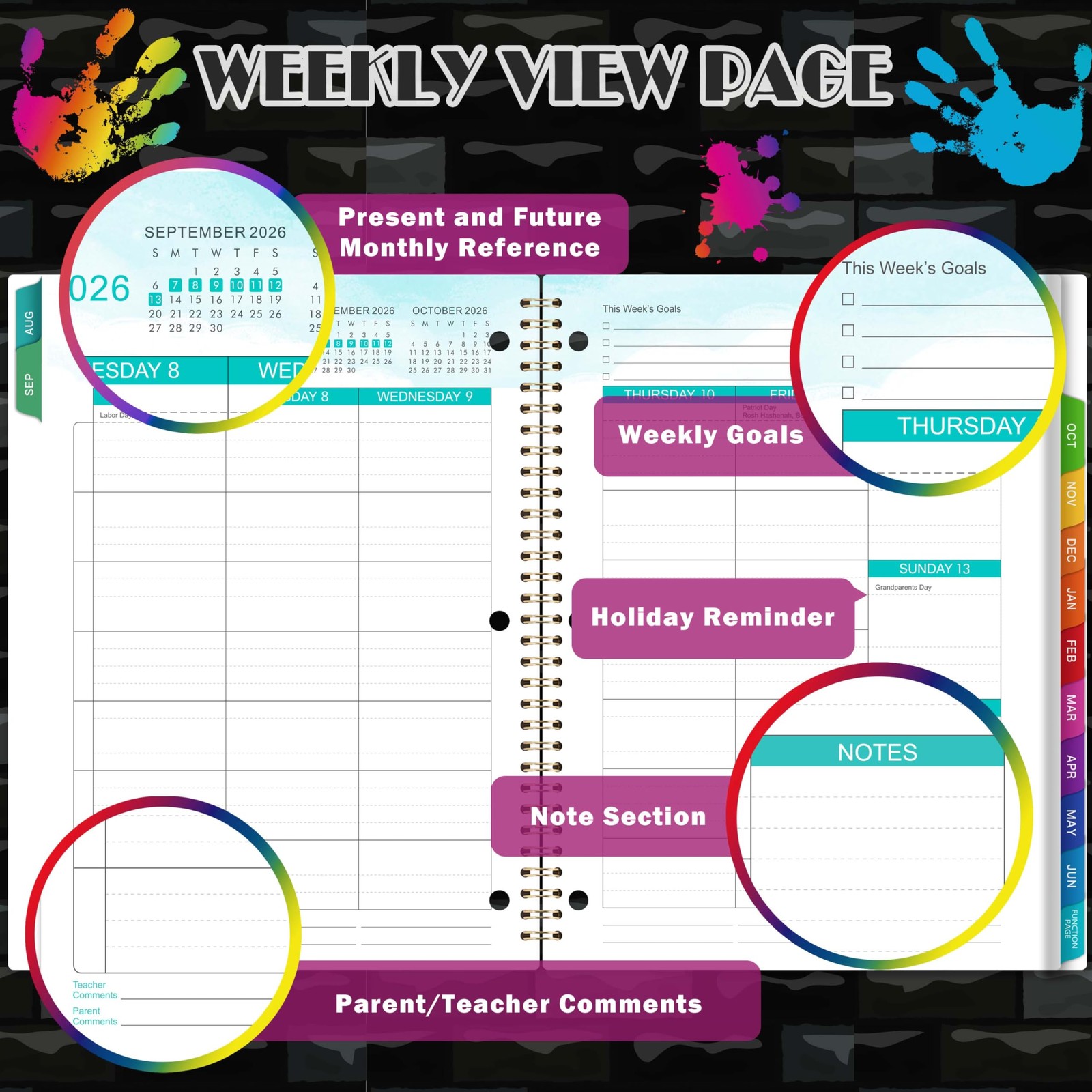 Student Planner 2026-2027 – School 9 x 11 inches, Multicolor