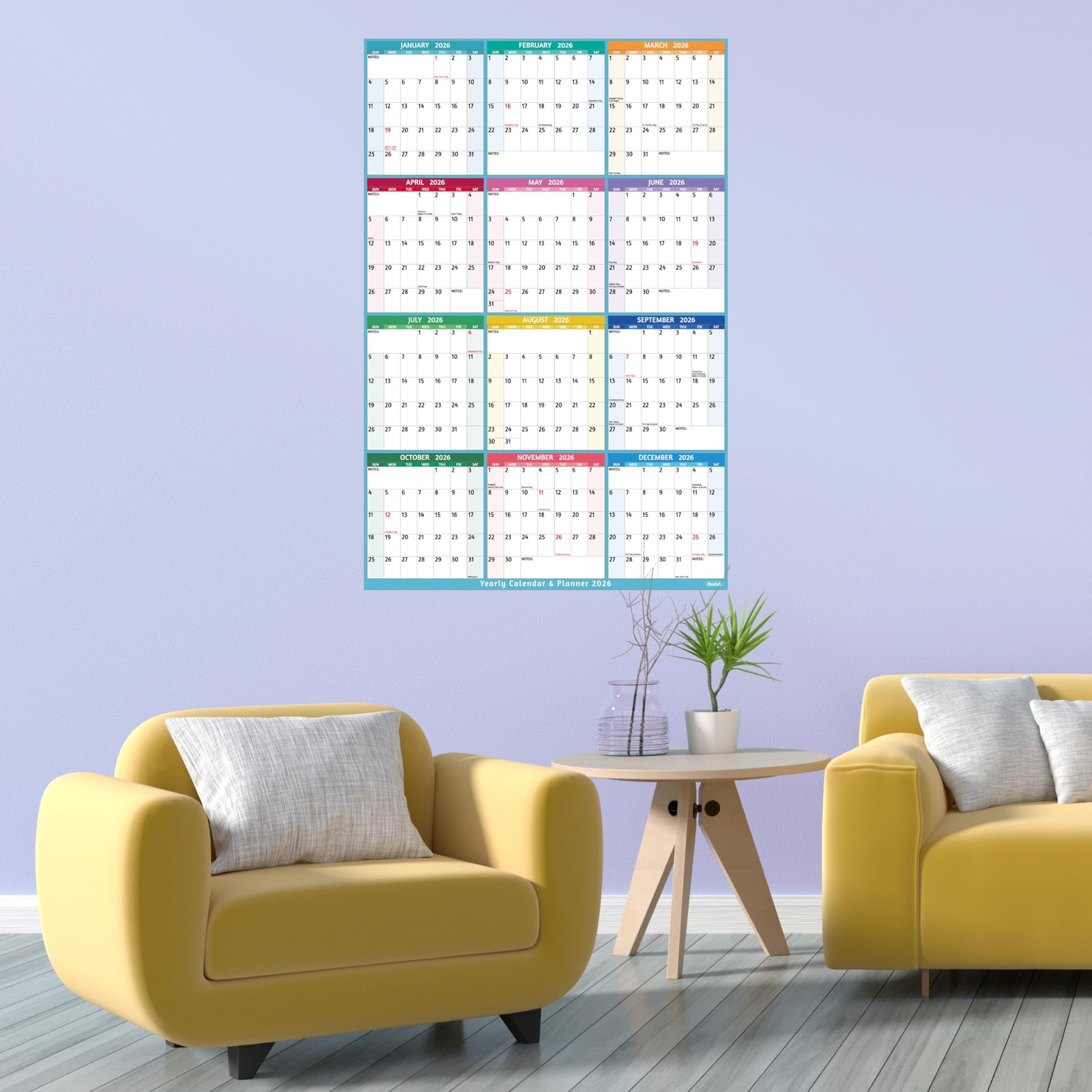 2026 Yearly Wall Calendar – Large 2026 Vetical, Jan 2026 -…