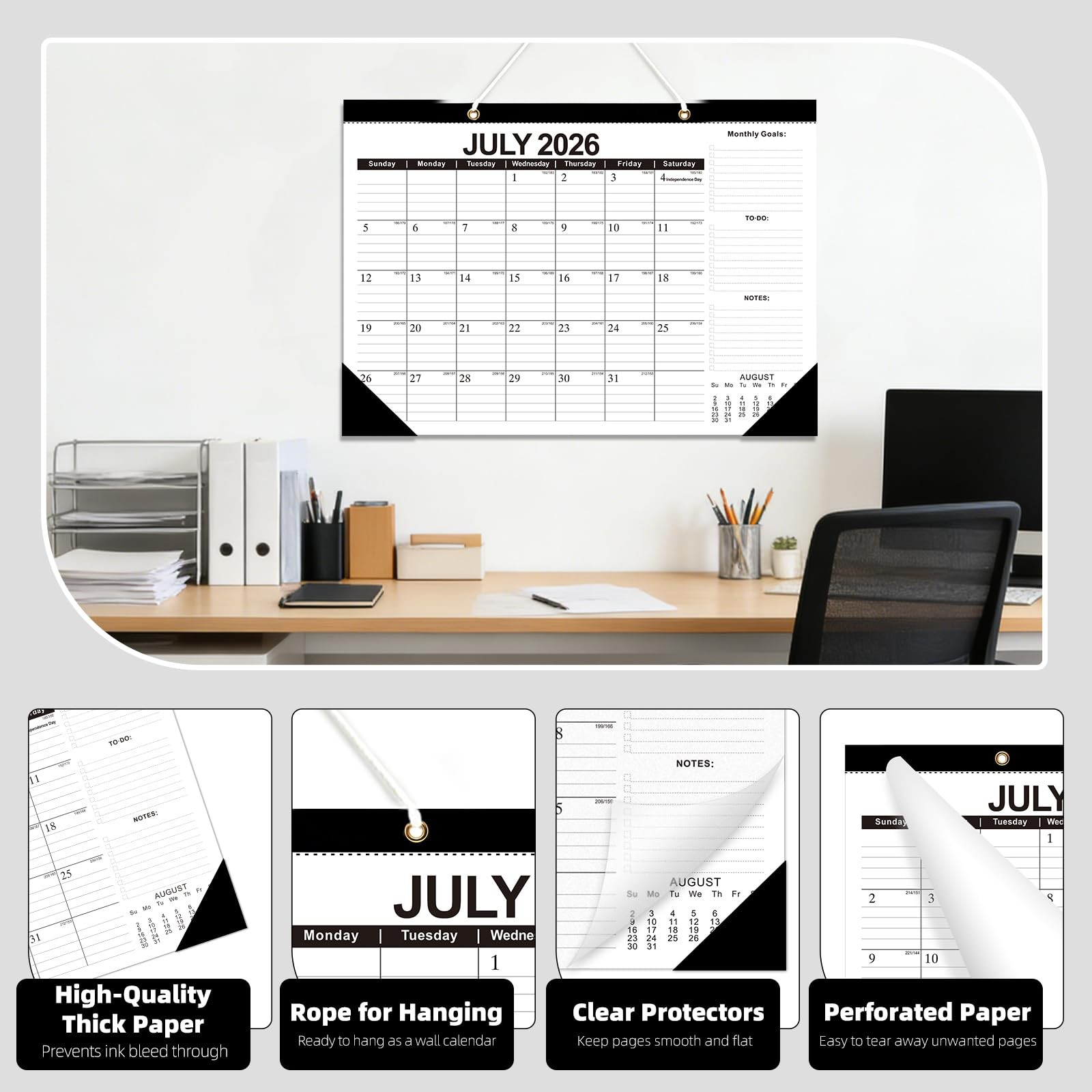 ZTX Desk Calendar 2026-2027 Wall 17″x12″Jul.2026-Dec.2027, Black