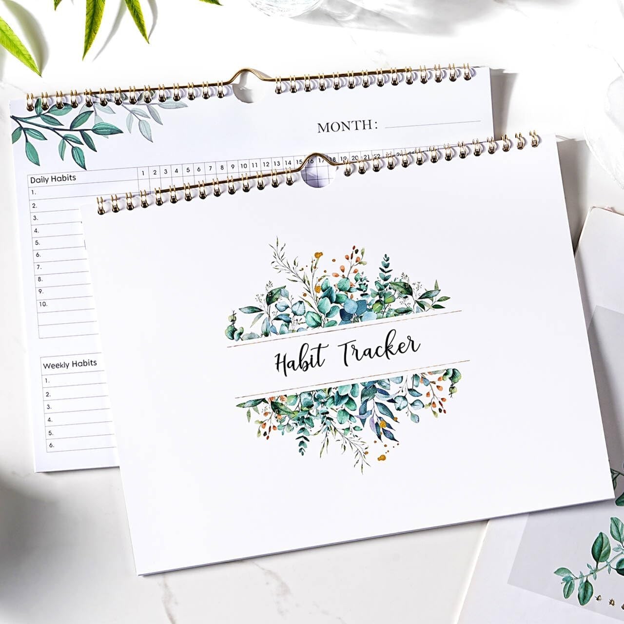 Habit Tracker Calendar – 12 Months Undated Daily Planner, 8″x10″, Weekly & Month