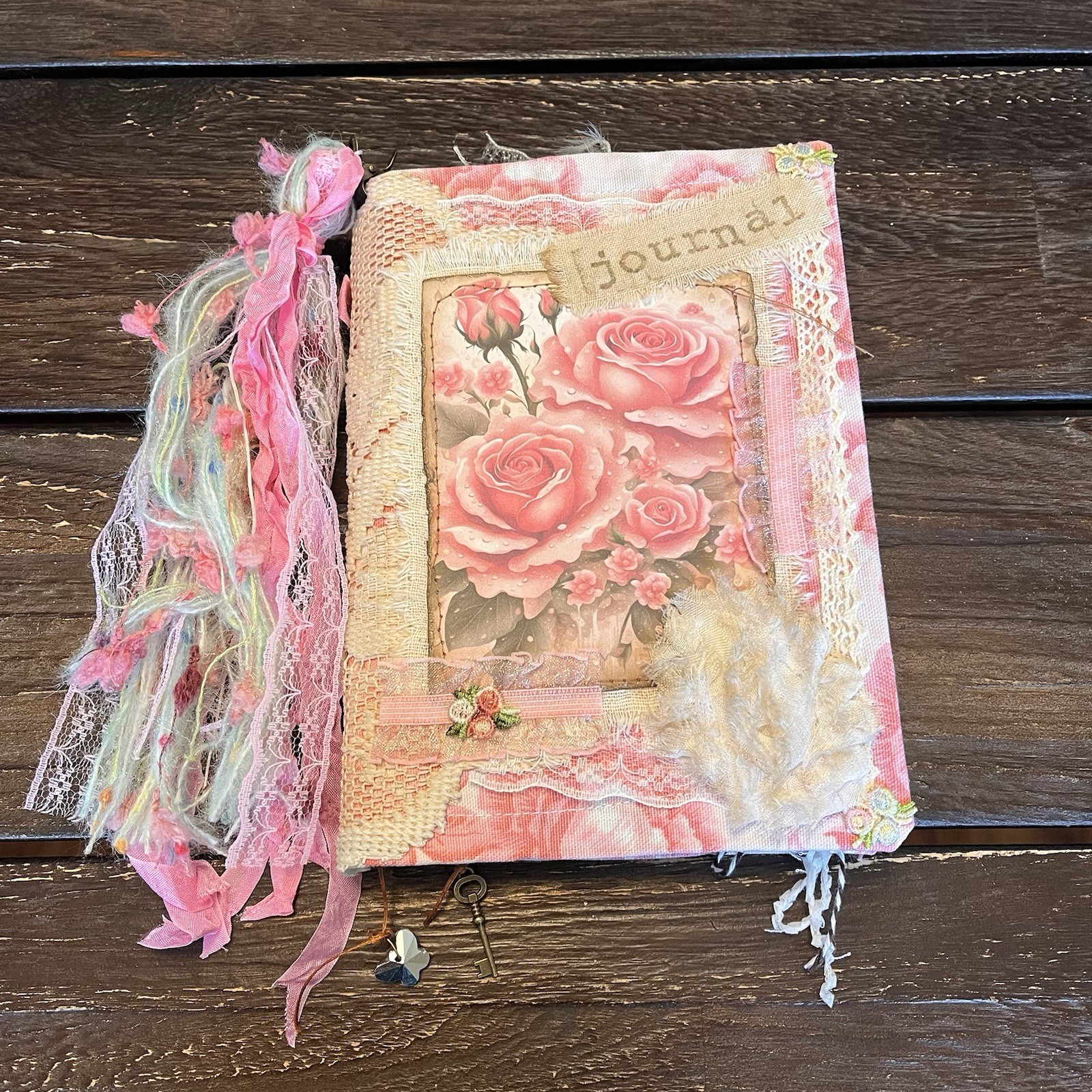 Pink Floral Junk Journal Feminine Girly Flowers Roses Softcover Decorated 3 Sig