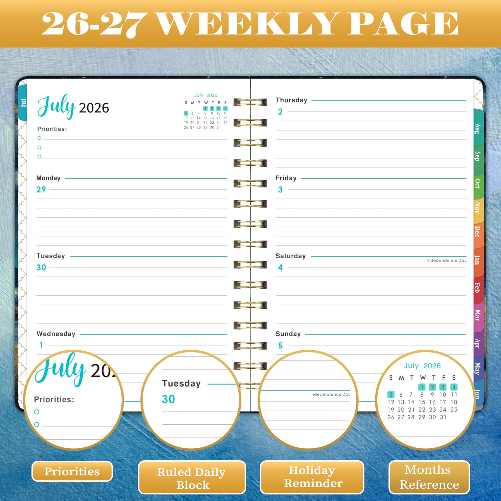 20262027 Academic Weekly Monthly Planner 8.4 x 6.3 Hardcover Tabs