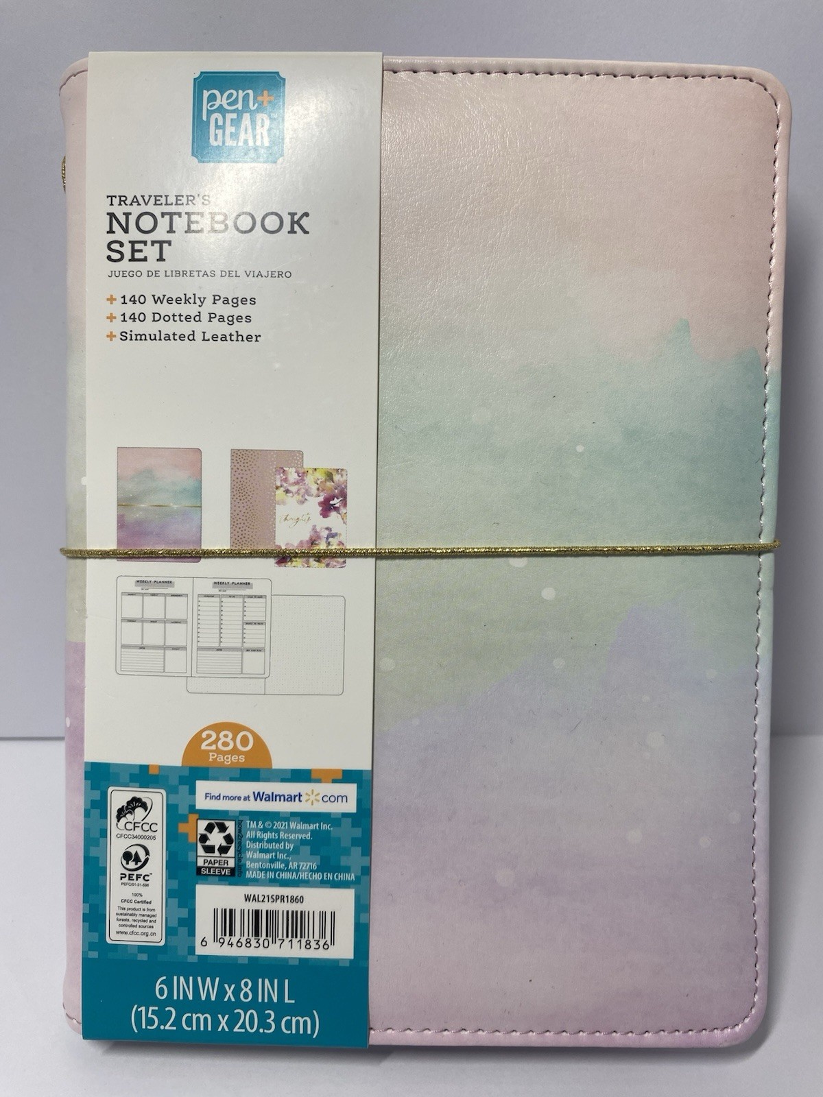 Travelers Notebook Set Pen and Gear 280 Pages Pink MulticoloredSimulated Leather