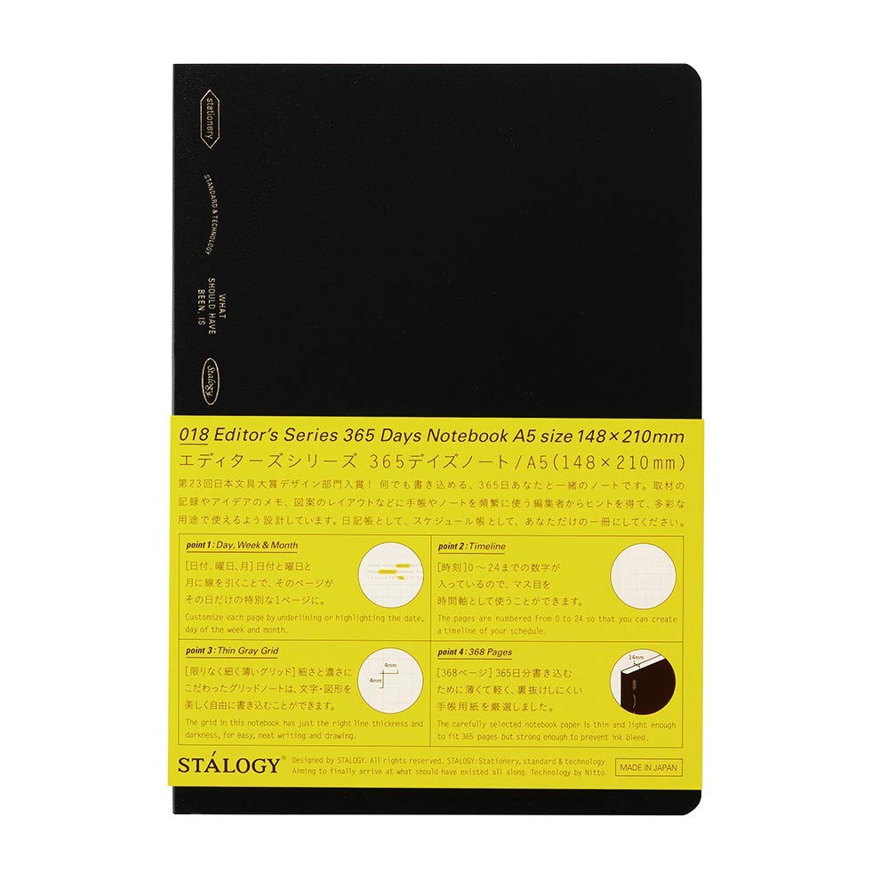 Nitoms S4101 STALOGY Notebook, A5, Squared, 365 Days A5(365デイズノート), Black