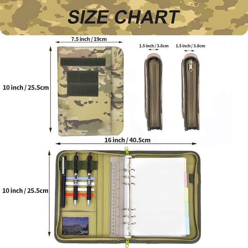 Military Tactical Binder Portfolio W/ 90 Sheets Zippered Organizer Professionals