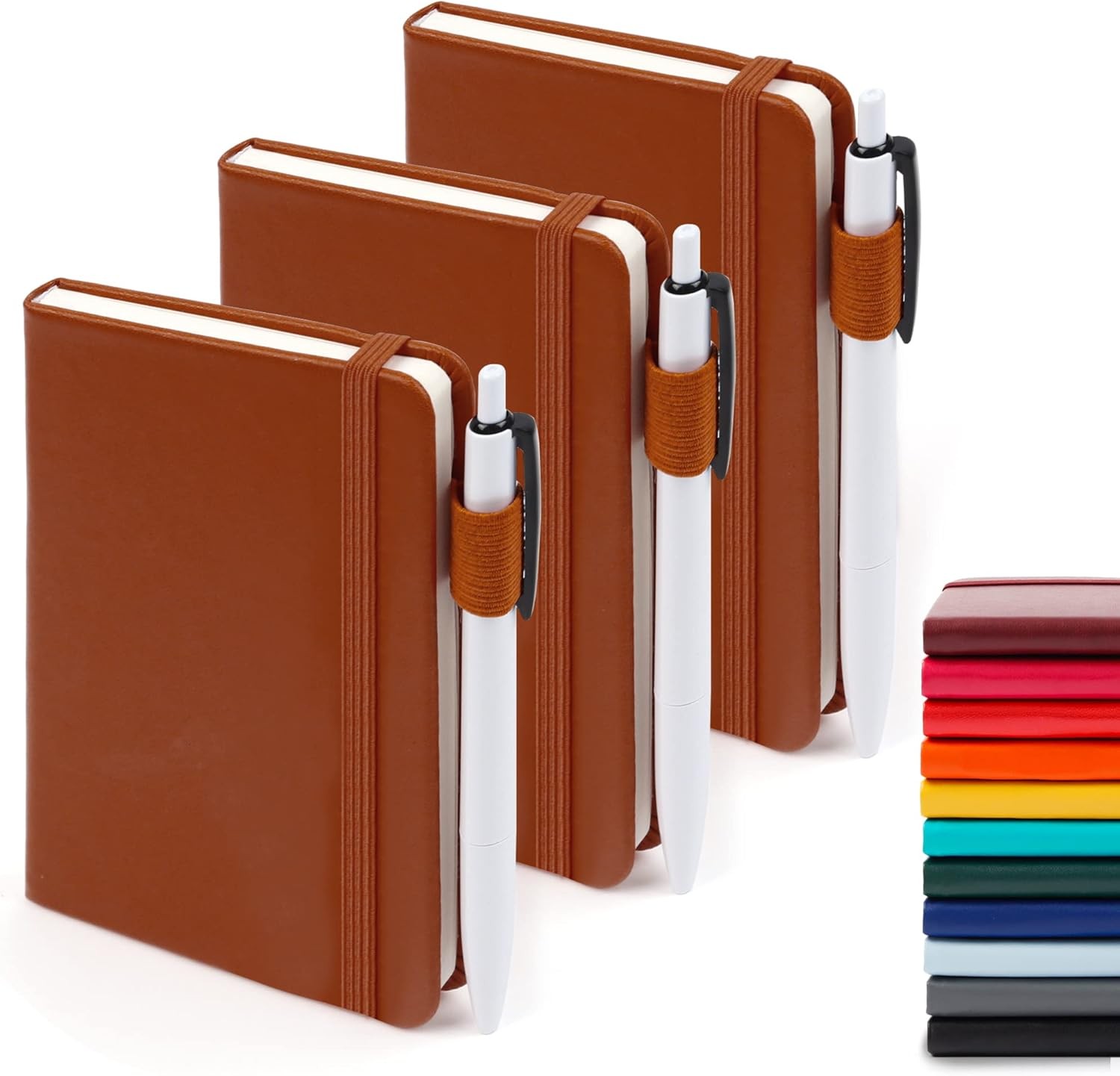 feela 3 Pack Pocket Notebook Journals, Mini Cute Small Journal 3 Brown