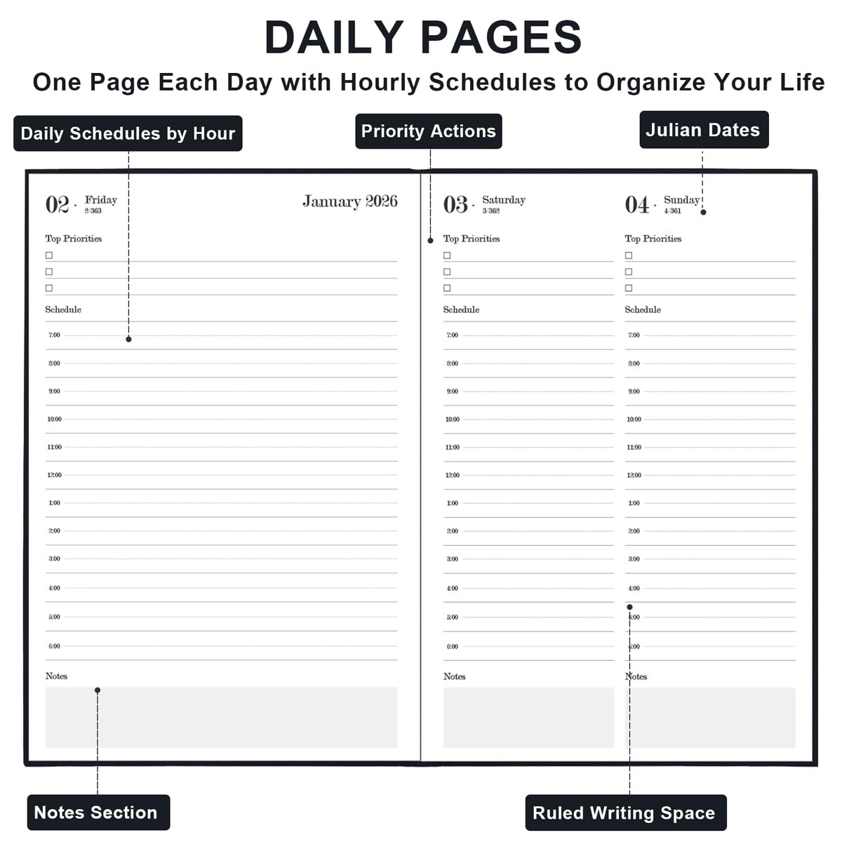 2026 Daily & Monthly Planner – 2026 One 5.8” x 8.3”, Black