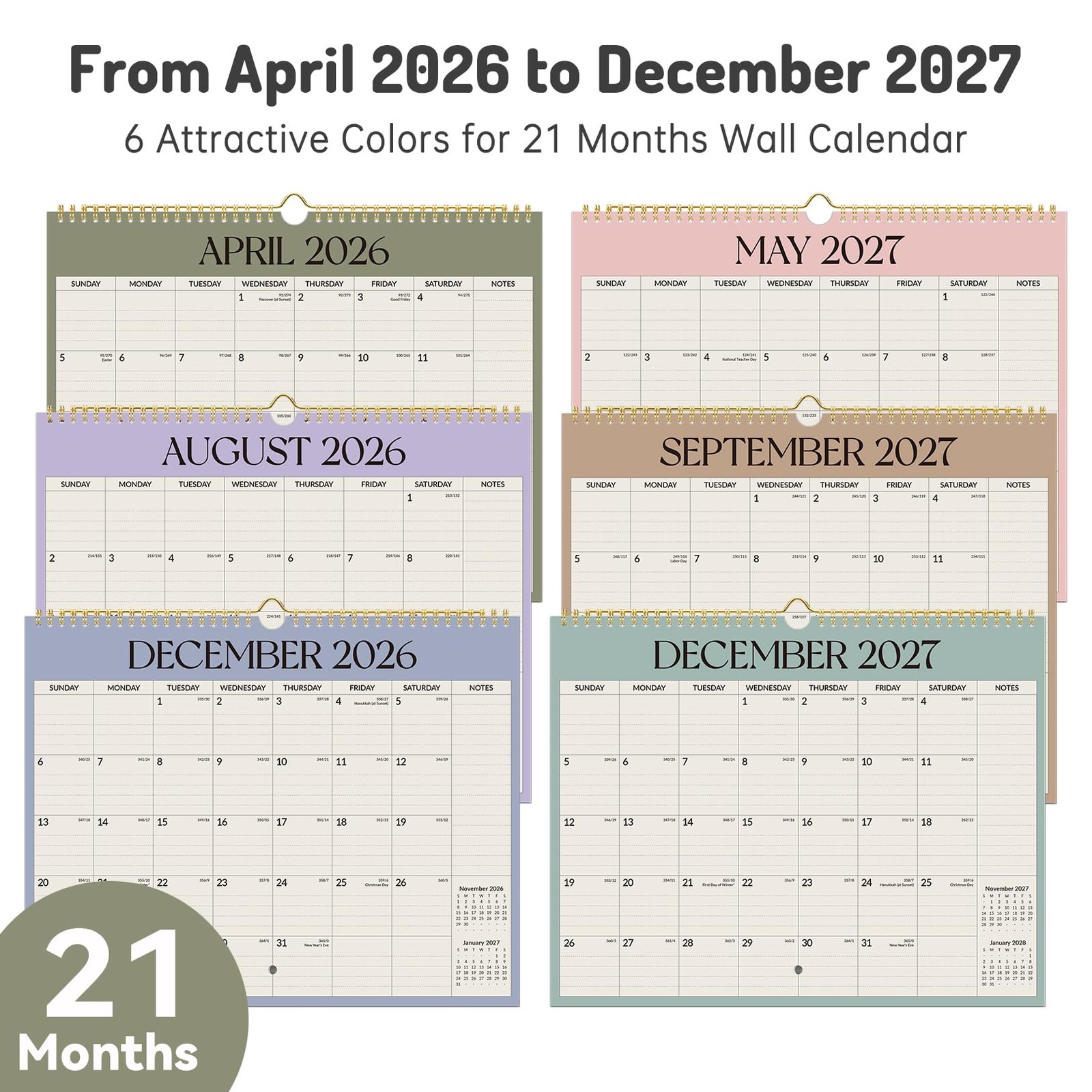 Calendar 2026-2027, Forvencer Wall from Jun 2026 to 14″ x 11″, Cyan