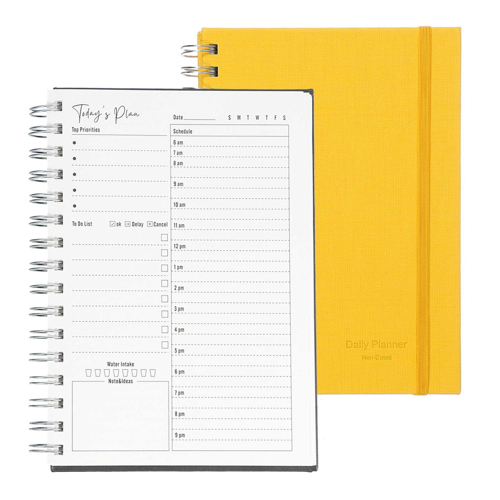 A5 5.5″x 8.5″ Undated Daily Planner with Hourly Schedule Inner Pocket, Yellow