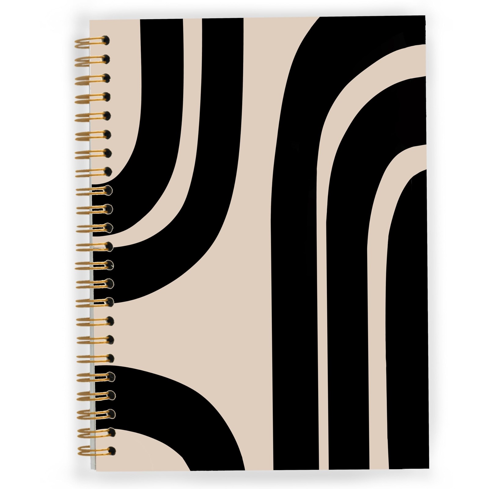 JWVK Boho Notebook, Abstract Black and Beige Minimalist Line Spiral color_1