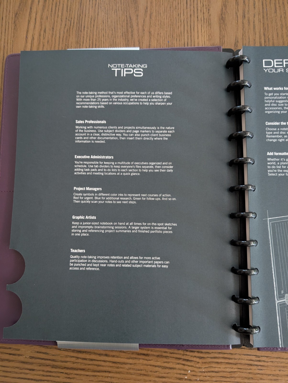 TUL Discbound Leather Notebook Cover w/ Lined Notes Pages, 60 Sheets Gray New