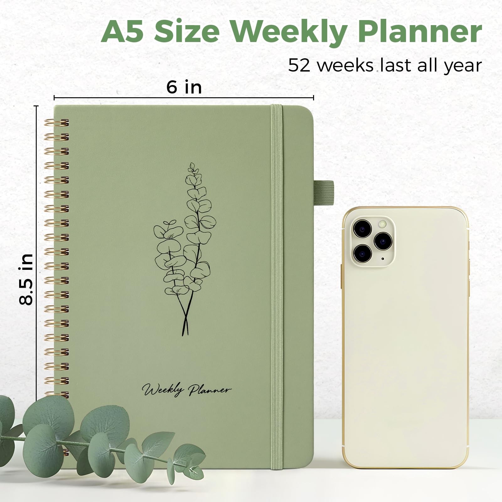 Oucaru Undated Weekly Planner, A5 To Do List Notebook with A5-Green, Green