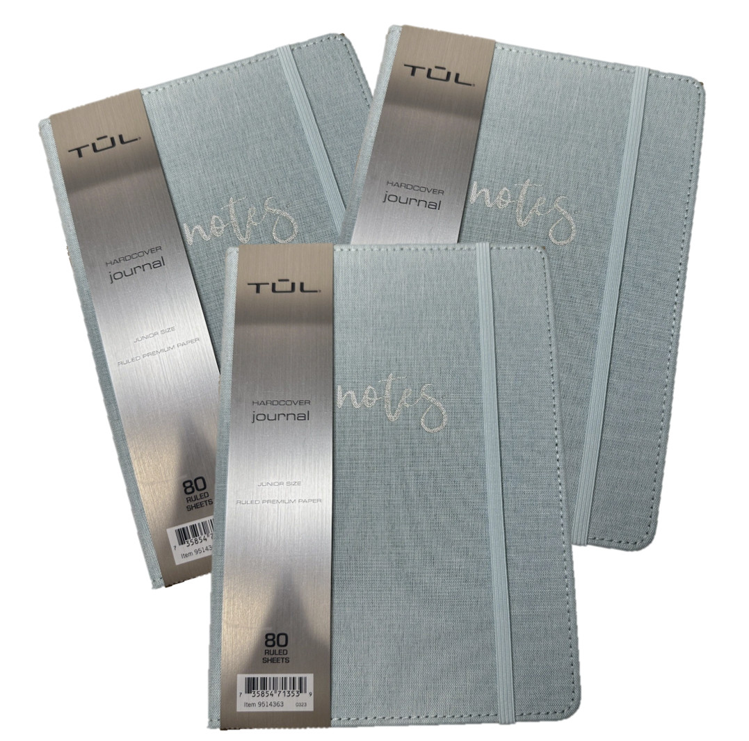 Lot of 3 TUL Hardcover Journal Size Narrow Ruled Premium Paper 80 Sheets, Blue