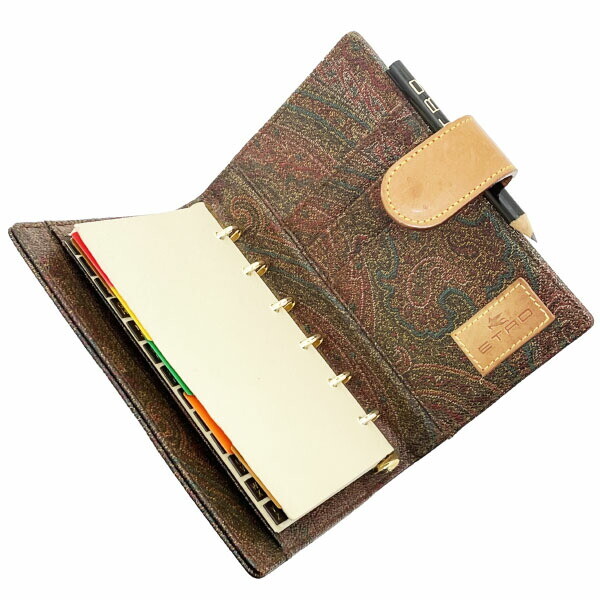■Authentic ETRO Notebook Cover Paisley Agenda PVC Leather Multicolor Brown ETRO
