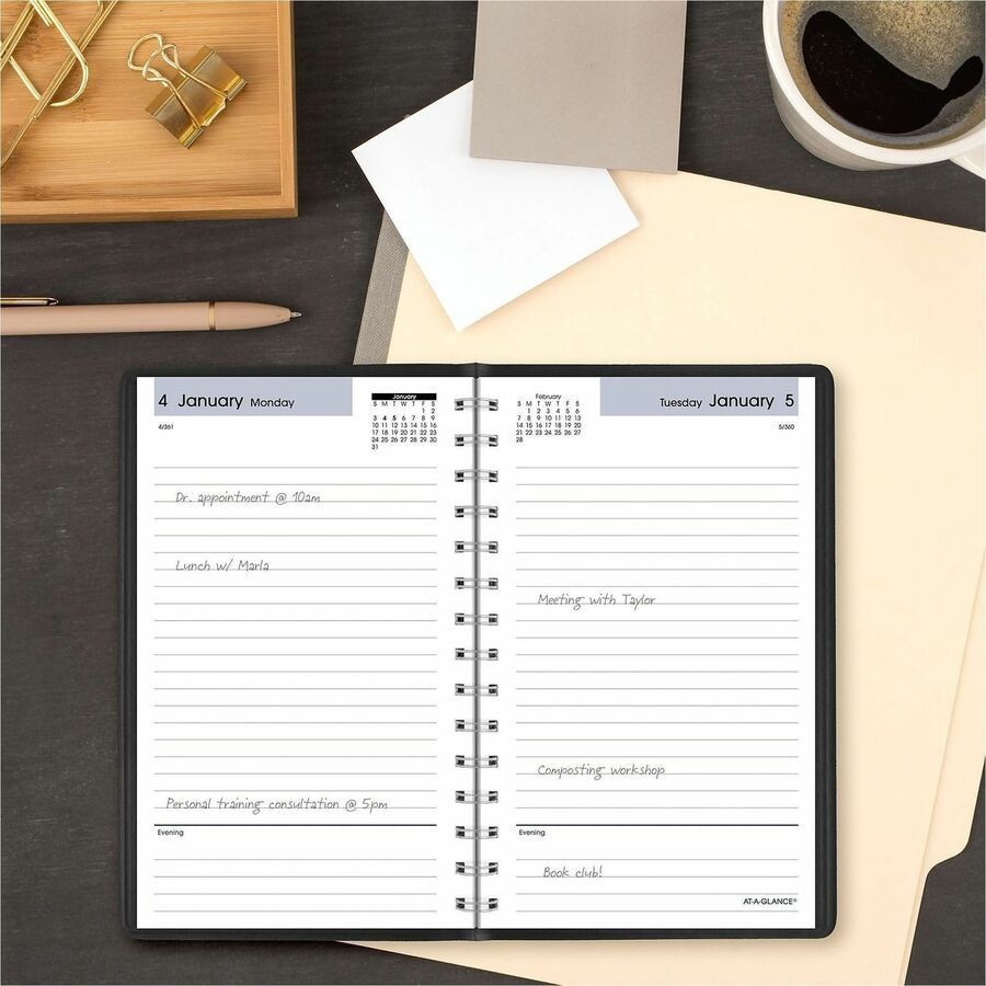 ACCO Brands Corporation DayMinder Basic Daily Planner, Black, Small, 5″ x 8″ Ite