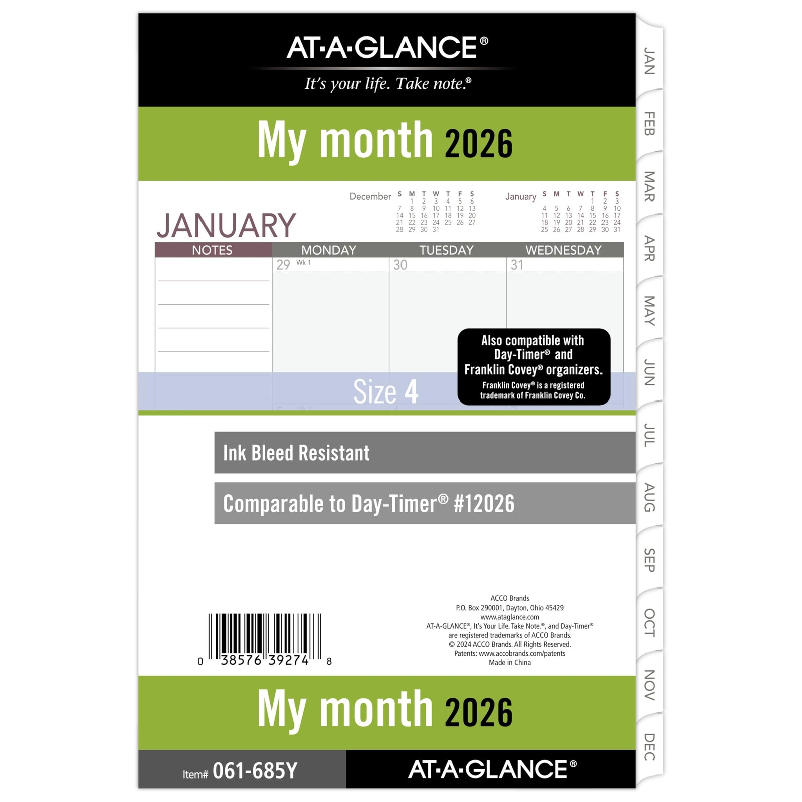 AT-A-GLANCE 2026 Planner Refill, Monthly, 5-1/2″ x 8-1/2″, Desk Size 4, Loose.