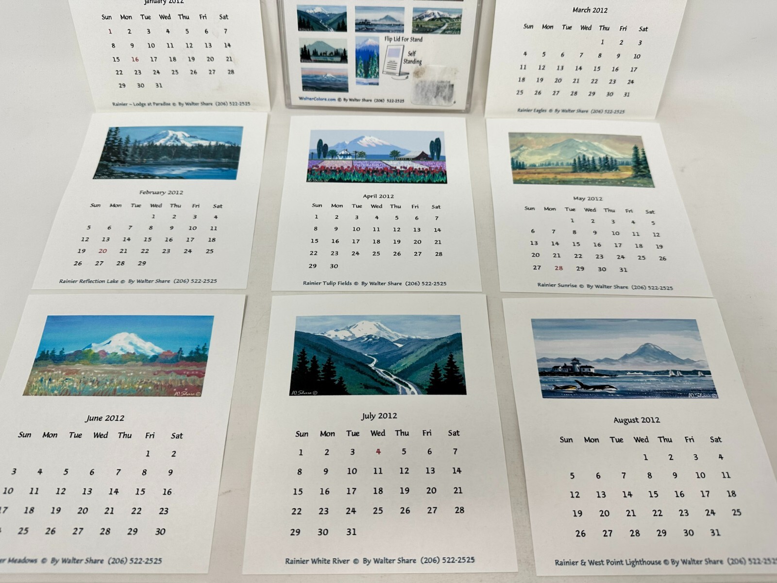 2012 Mt Rainier Walter Share Colors Self Standing Desktop Card Calendar