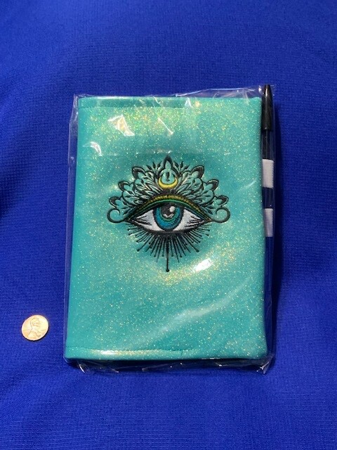Notebook Cover Pen New Beautiful EYE emb Aqua glitter Journal 5×7 Free ship