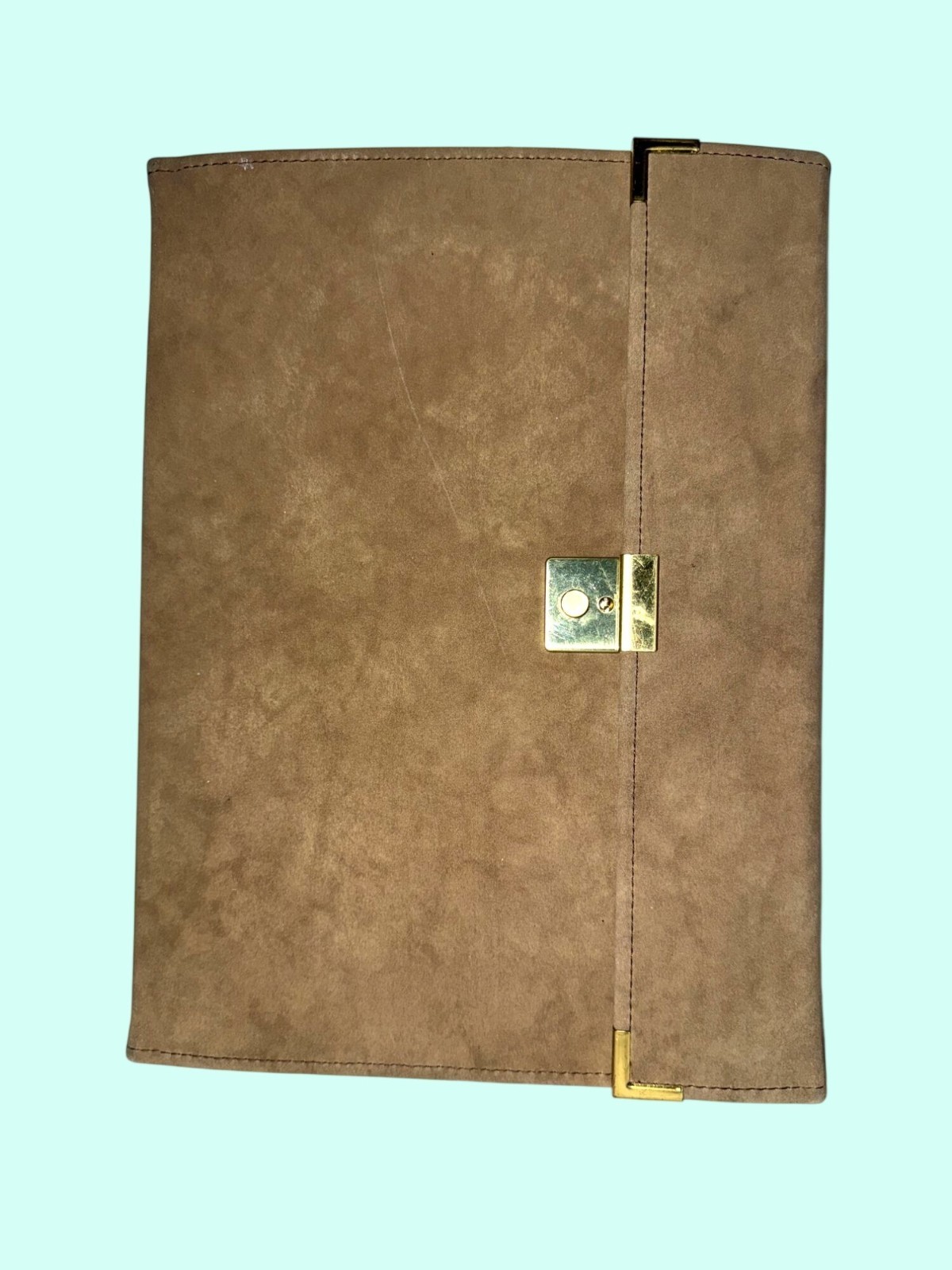 Tan Suede Document Portfolio Folder Brown Interior Gold Accents