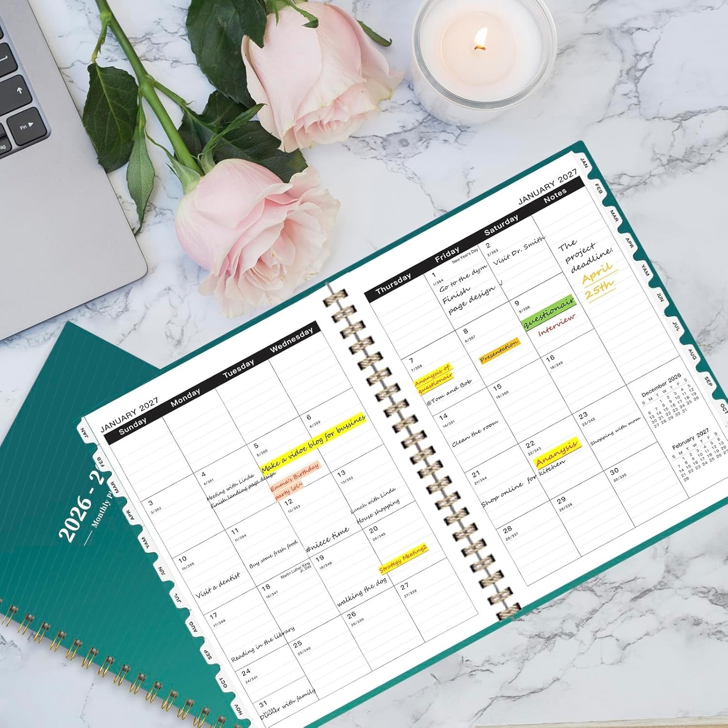 Comprehensive 2026-2027 Planner – 8.5″x11″, Waterproof Cover, Ideal for Students