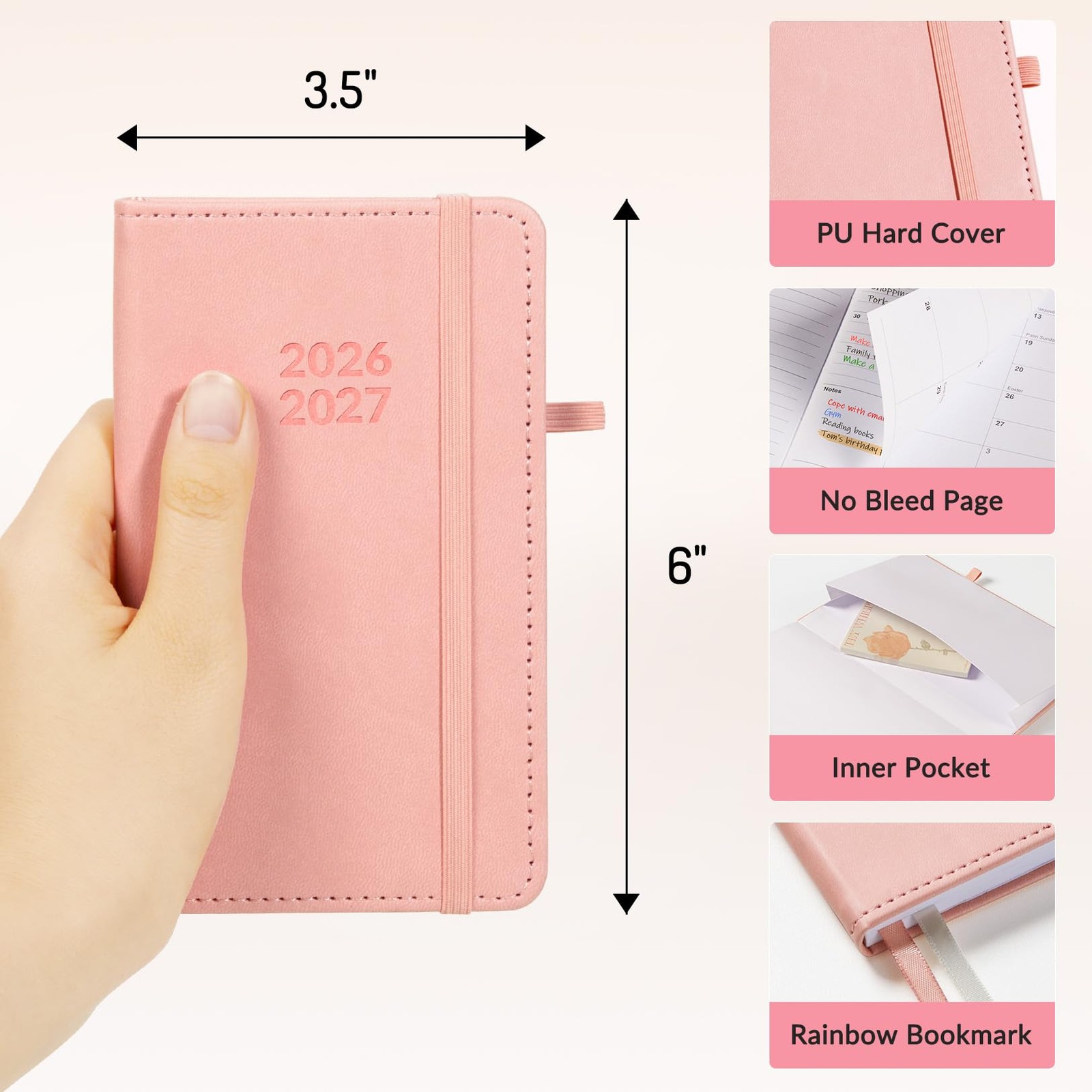 Forvencer Pocket Planner 2026-2027, Weekly Monthly Planners 3.5″ x 6″, Pink