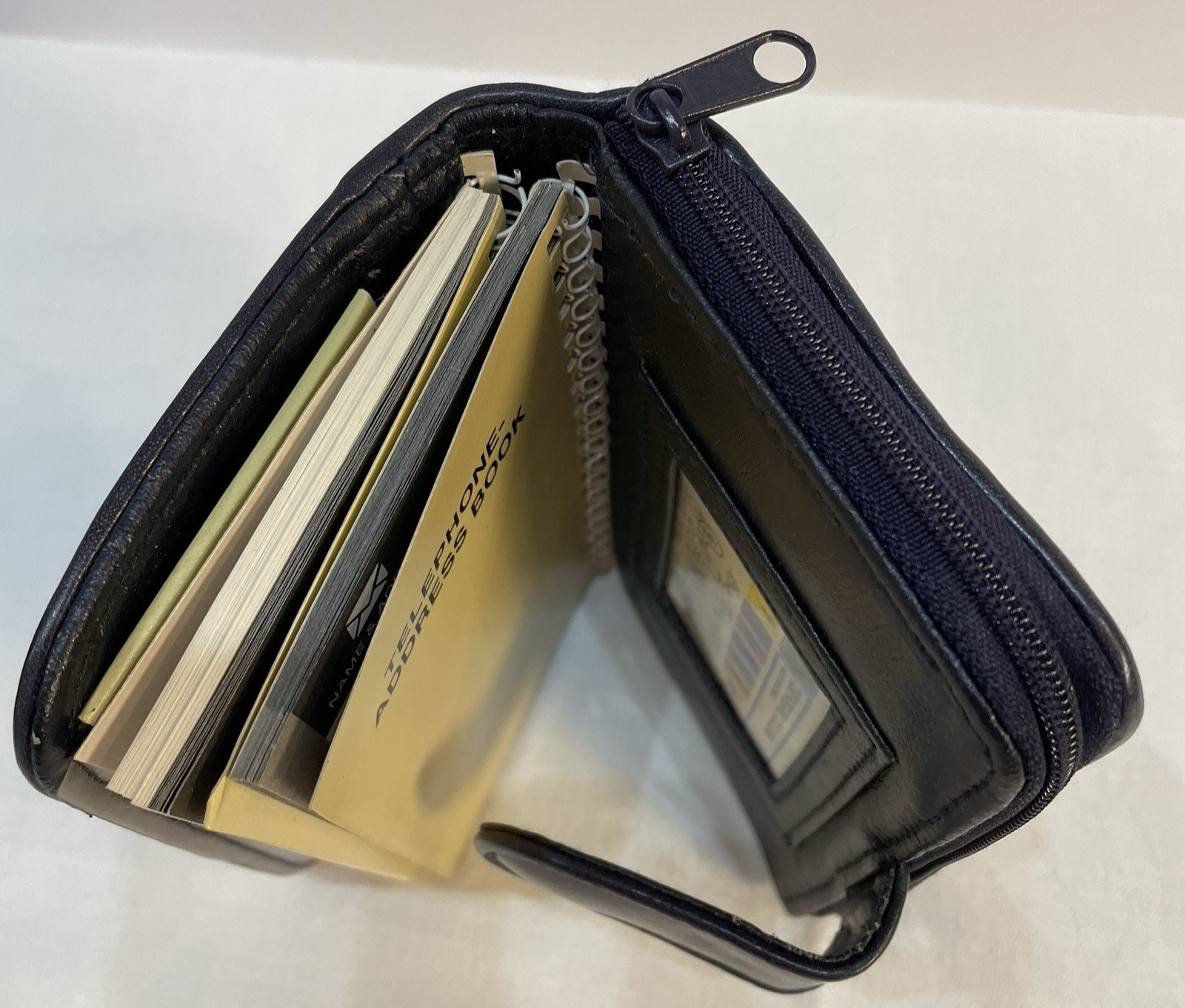 Vintage 80’s-90’s Women’s Organizer Planner Wallet Snap Tab Zip Navy Blue