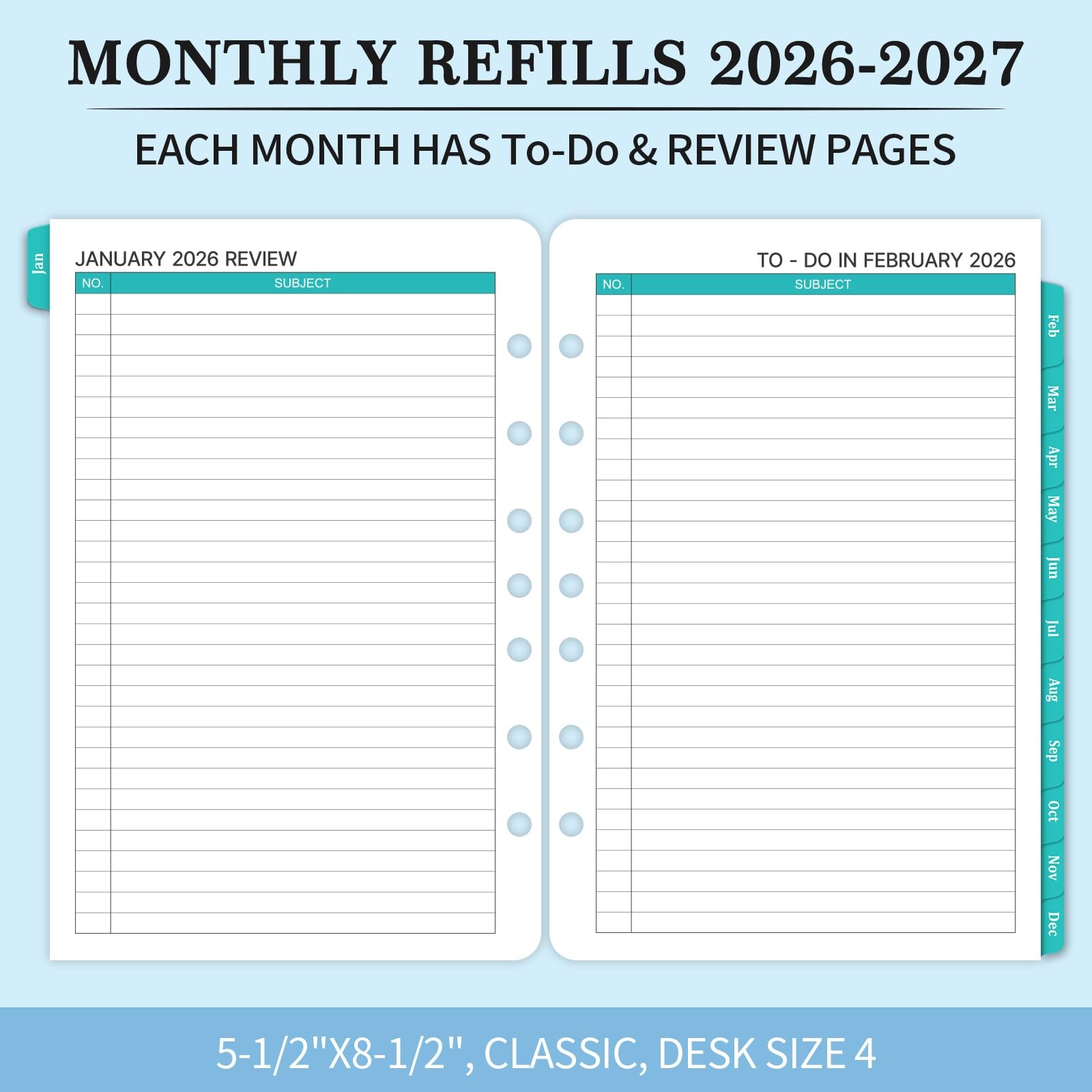 2026-2027 Monthly Planner Refill – Inserts 5-1/2″ x 8-1/2″, black