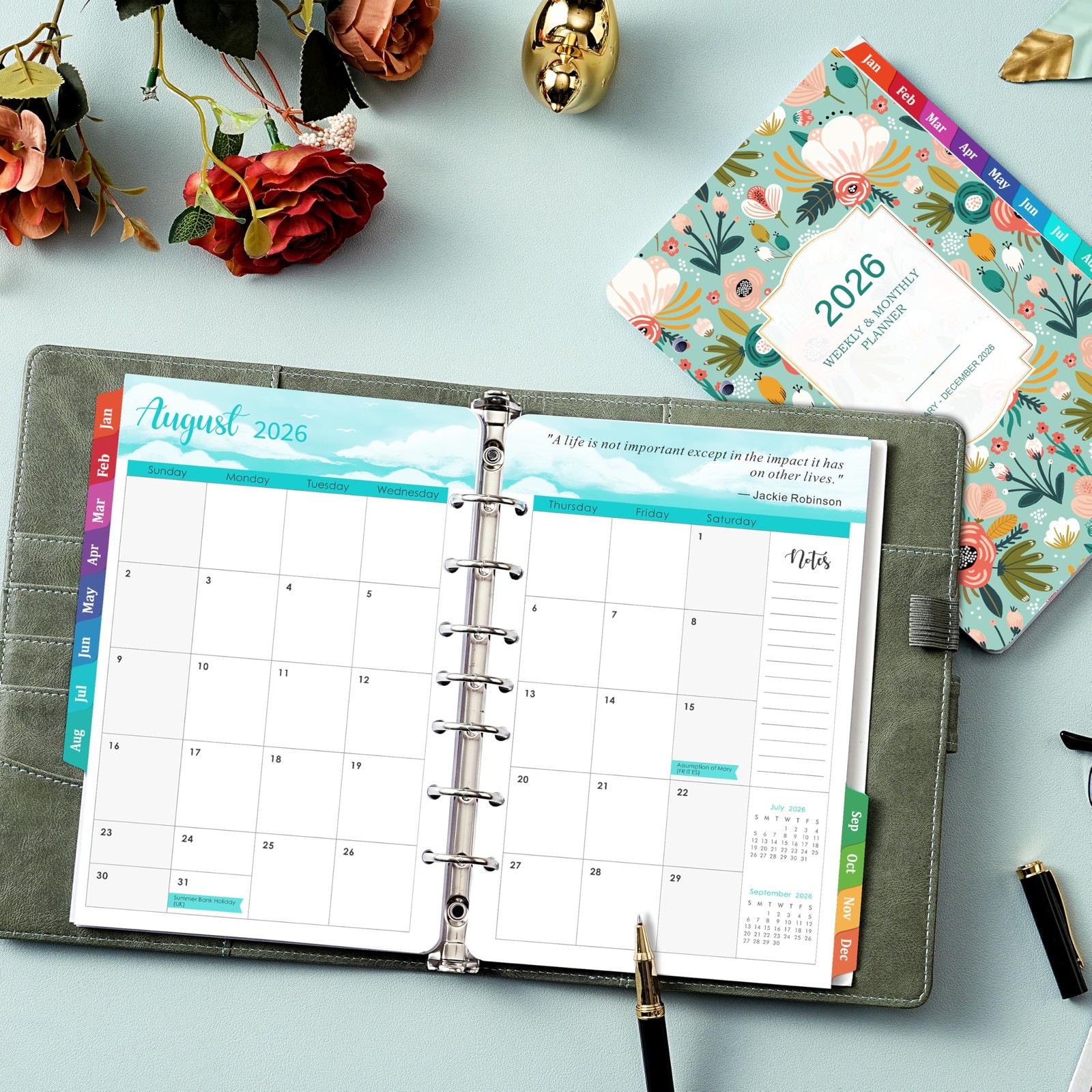 2026 Planner Refills – 7 Punched Holes 2026 Weekly Monthly A5, Green