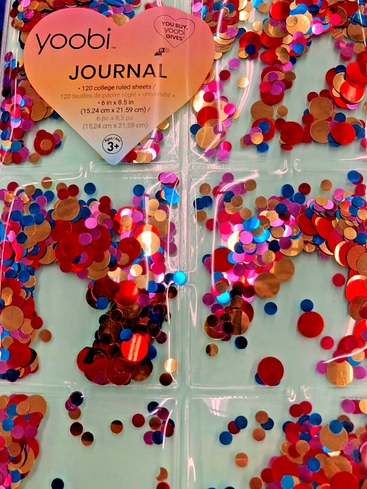 Yoobi Floating Confetti Glitter Lined Cover Journal Notebook 120 College-Ruled