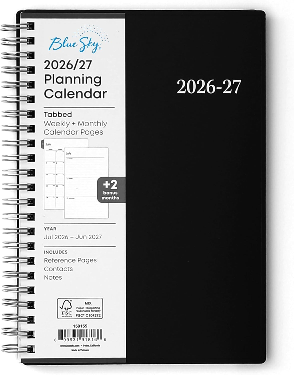 Elegant 2026-2027 Wirebound Planner with Laminated Tabs – 5″ x 8″ Flexible Cover