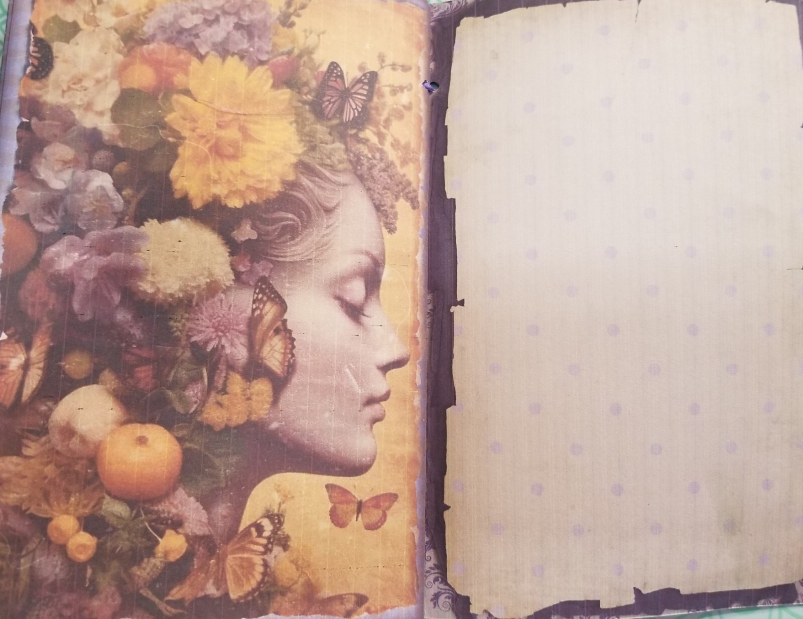 Junk Journal Booklet “LEMONS & LAVENDER” HANDMADE Pockets, Cards, Vtg. Clip