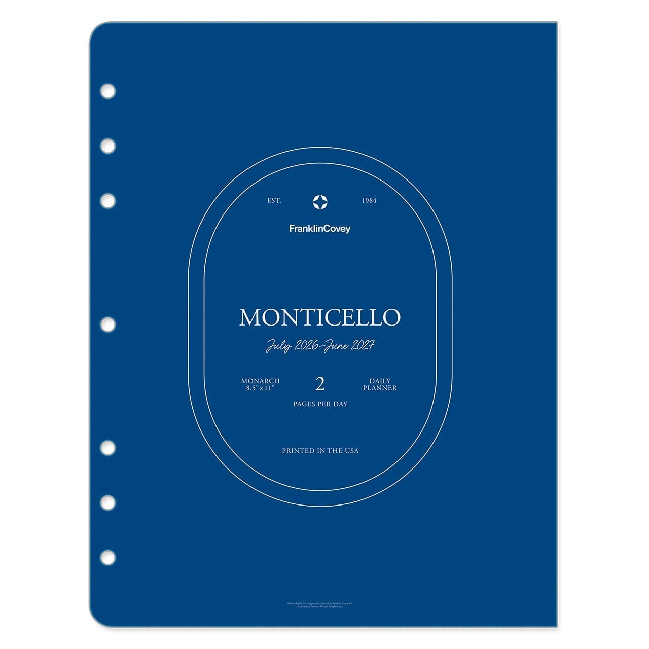 Monticello Ring-Bound Planner Refill – Two Page Per Day, Monarch Size, Jul 2026