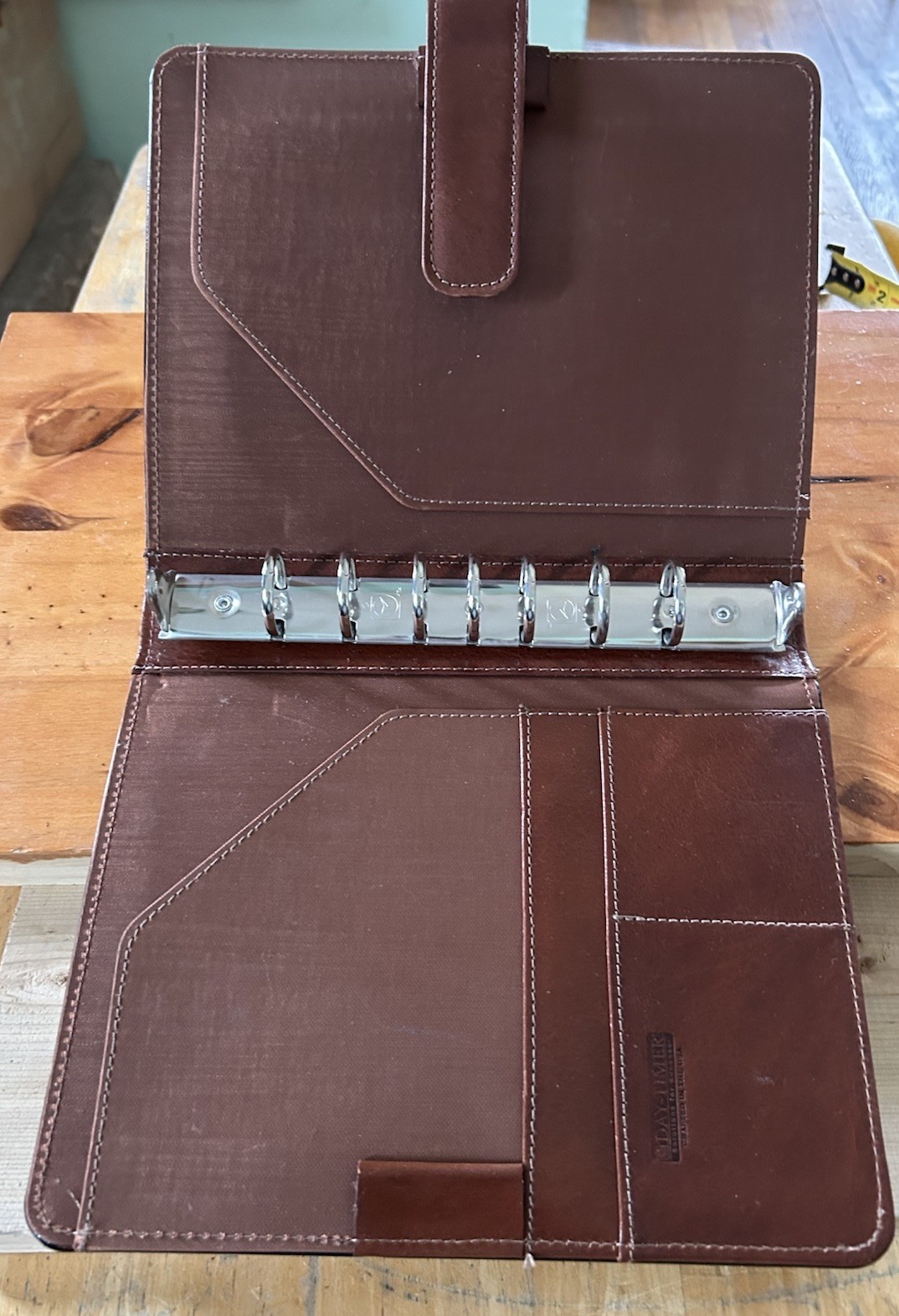 Day-Timer® Leather Planner Padfolio Open Style Dark Tan Organizer Caramel Brown