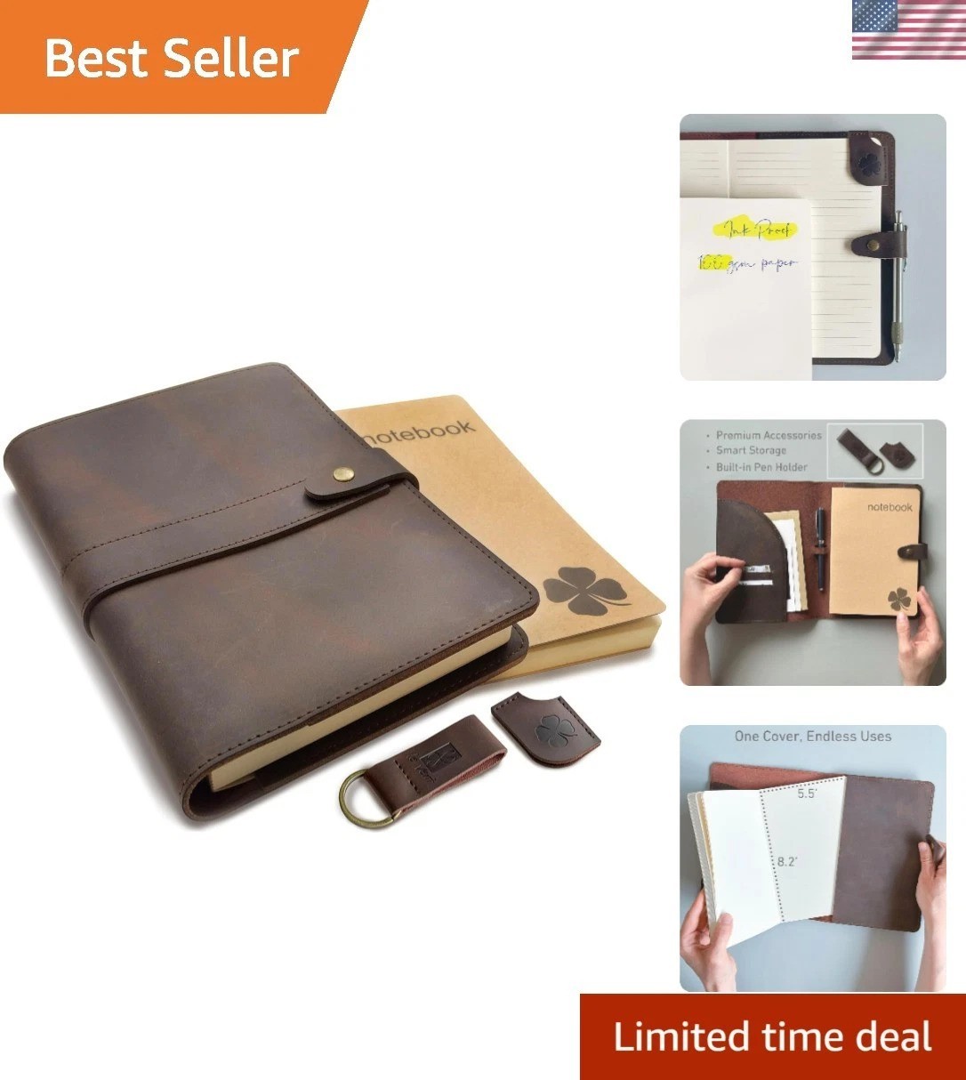 Lay-Flat Refillable Leather Notebook 5×8 – Perfect for Notes & Sketches