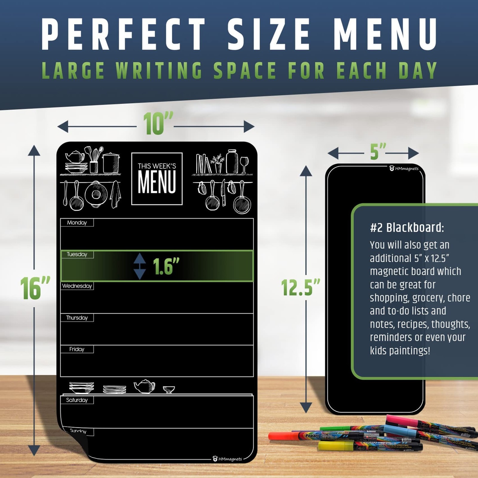 Cute 10″x16″ Magnetic Dry-Erase Weekly Menu Blackboard for Kitchen Fridge (wi…