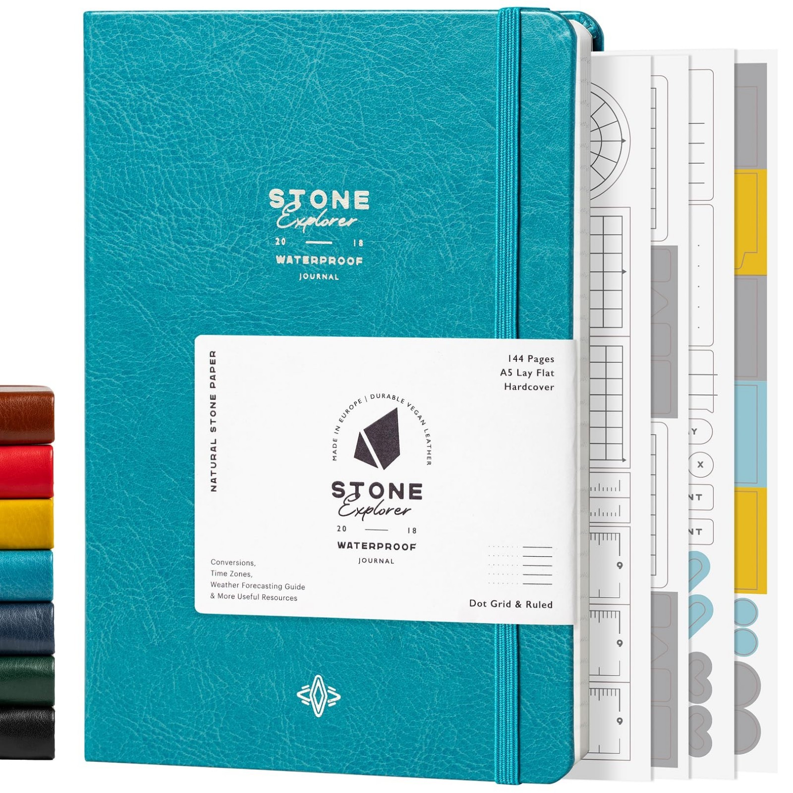 A5 Waterproof Field Journal – Vegan Leather, 144 Pages, Ruled & Dot Grid, Teal