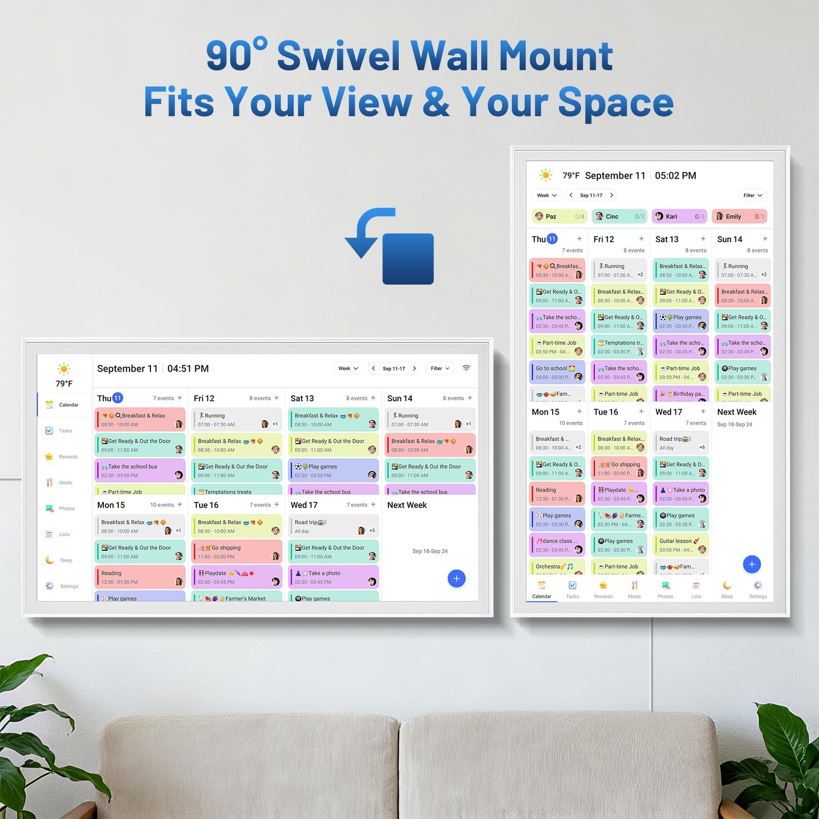 32 Inch Digital Calendar, Electronic Chore Chart, Smart Weekly and White-32in
