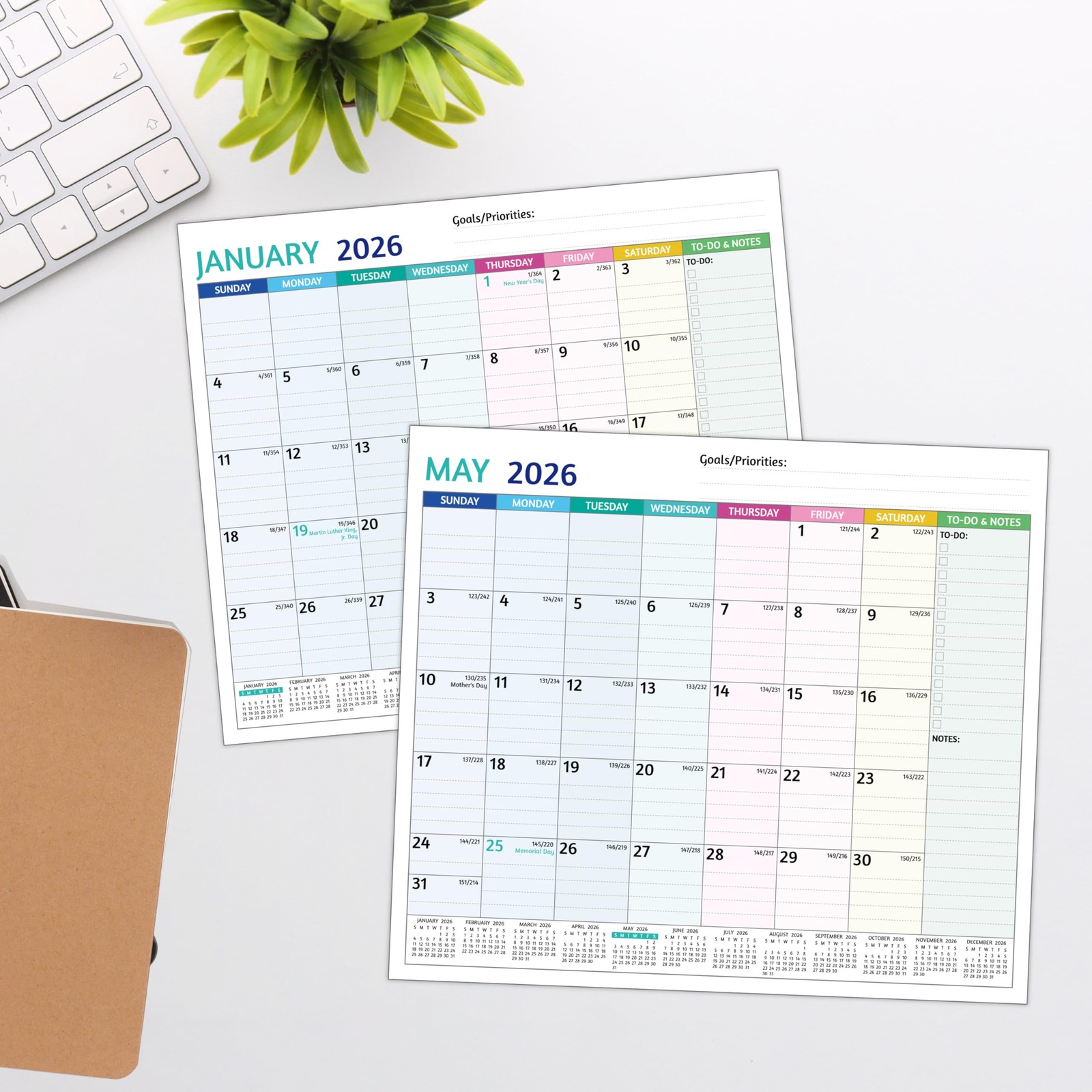 2026-2027 Magnetic Calendar for Refrigerator – 18 Monthly multicolored