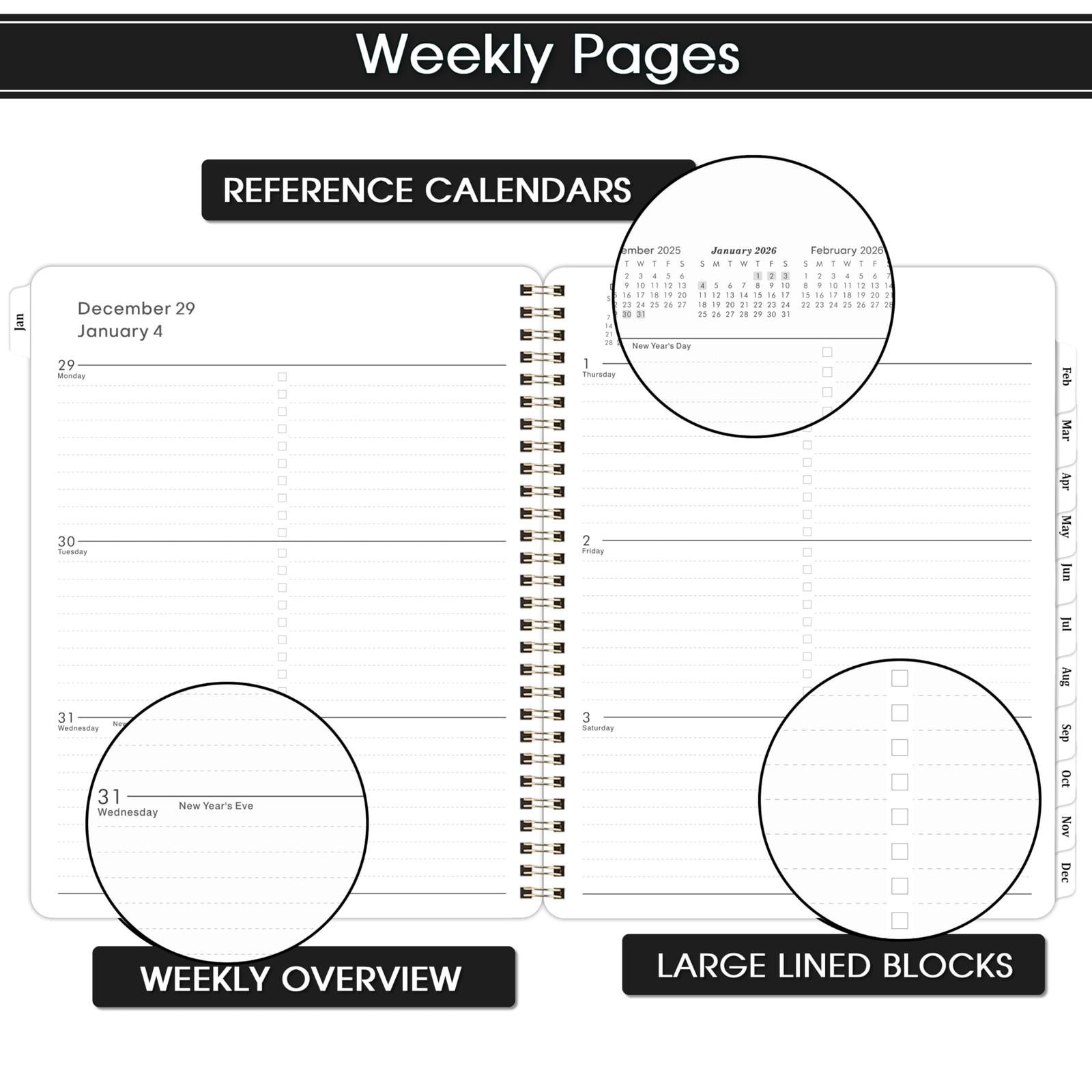 2026 Planner 8×10 Black Weekly Monthly Scheduling Organizer with Twin Wire Bi…