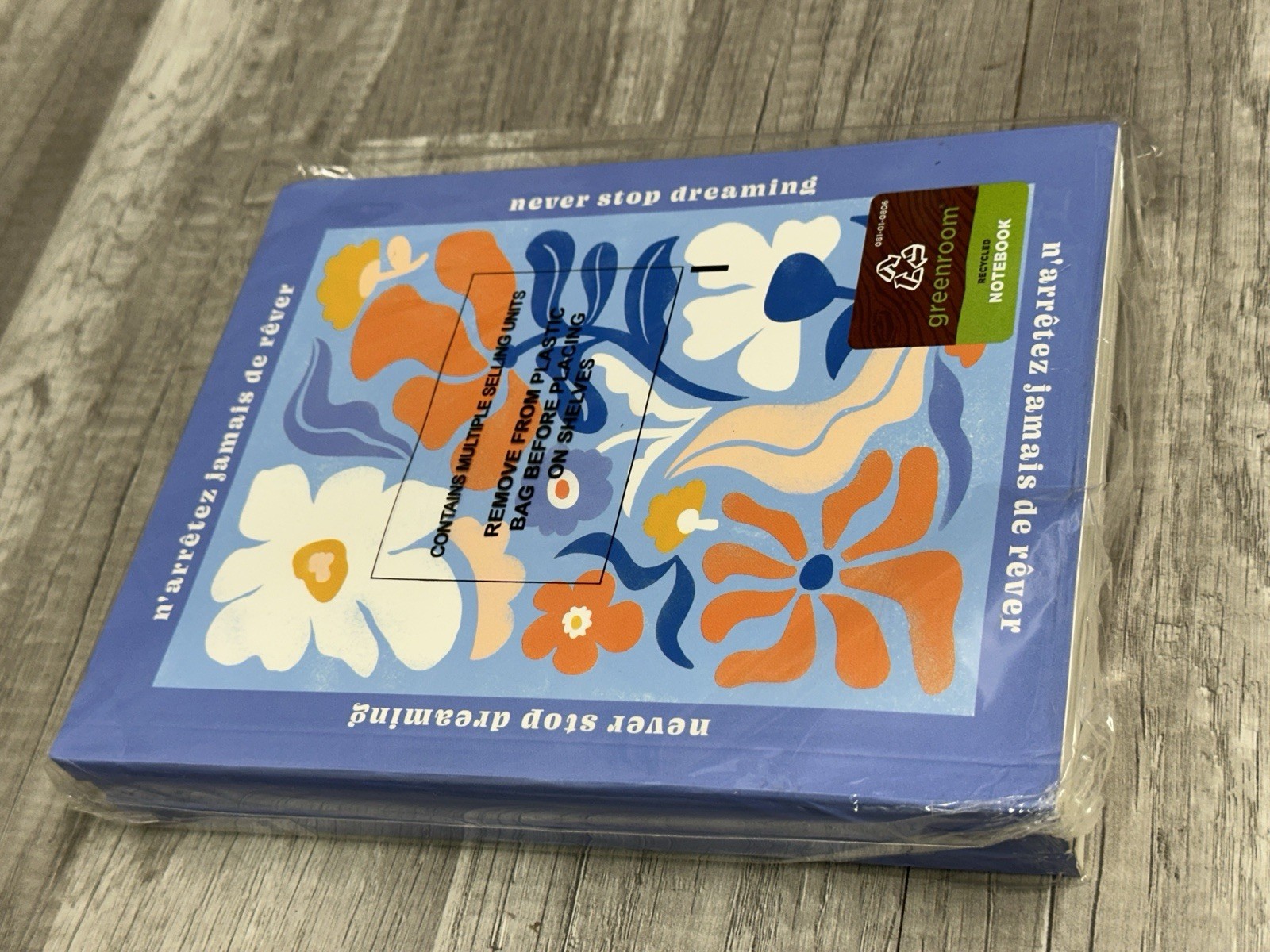 Greenroom Blank Journal 7”x9” Softcover Graphic Flowers Periwinkle Blue 3pk