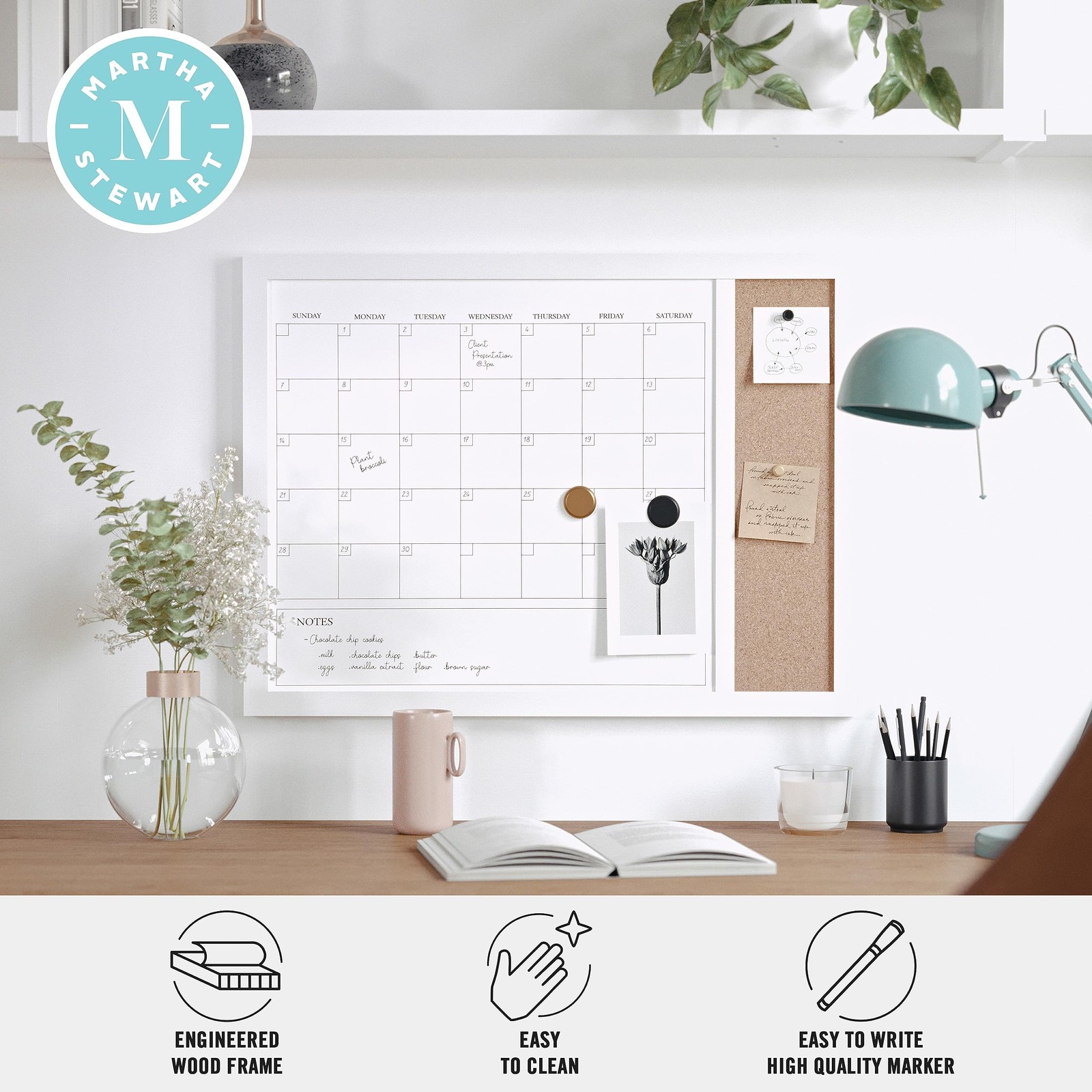 Martha Stewart Everette Magnetic Dry Erase Monthly Calendar And Cork Board