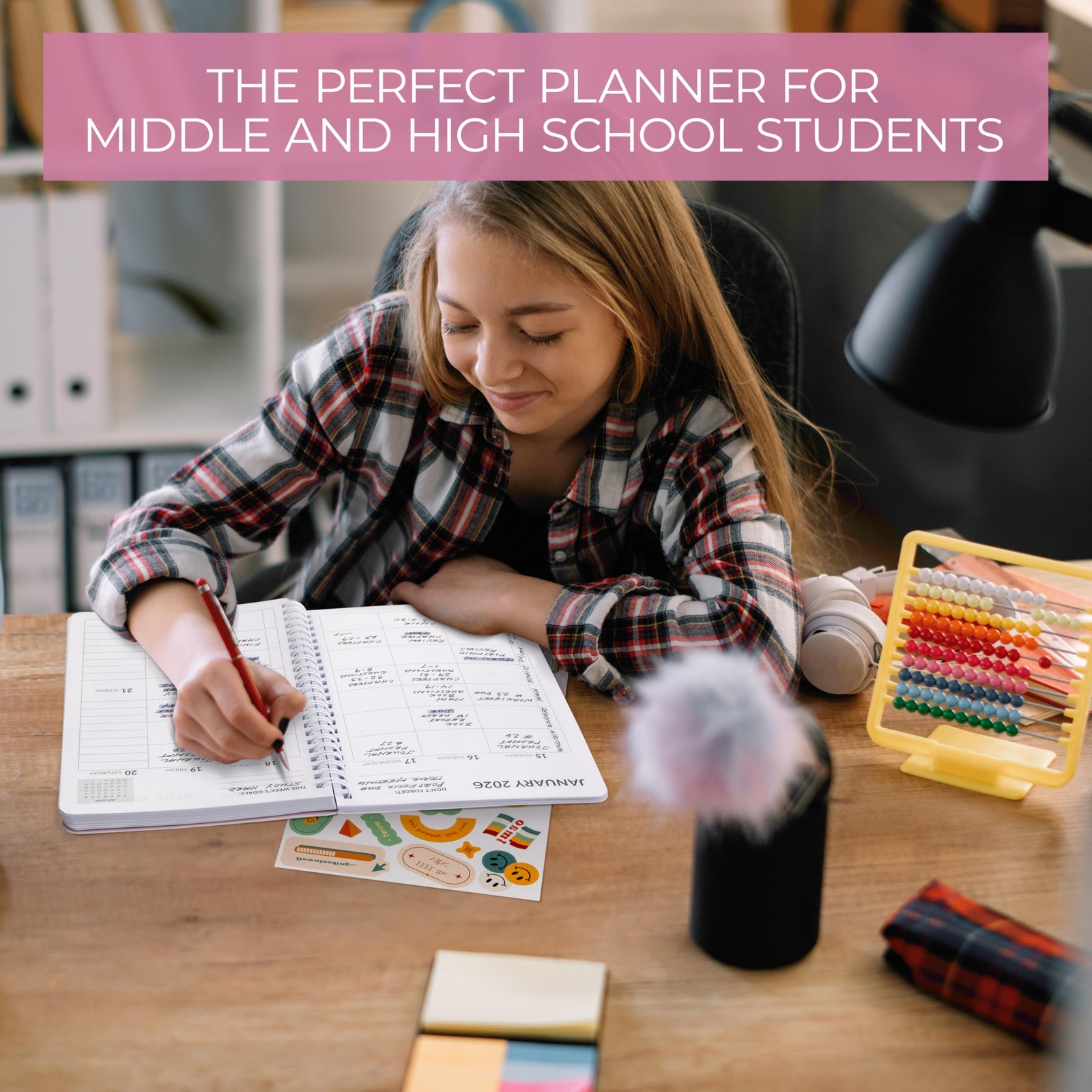 Aesthetic 2026-2027 Student Planner To Stay Organized – A 8.5″ x 5.8″, Pink
