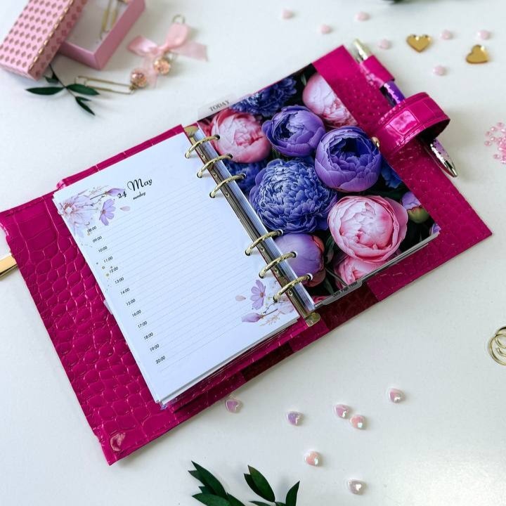 Luxury A6 Fuchsia Croc Genuine Italian Leather Planner – Pink Dated Organizer