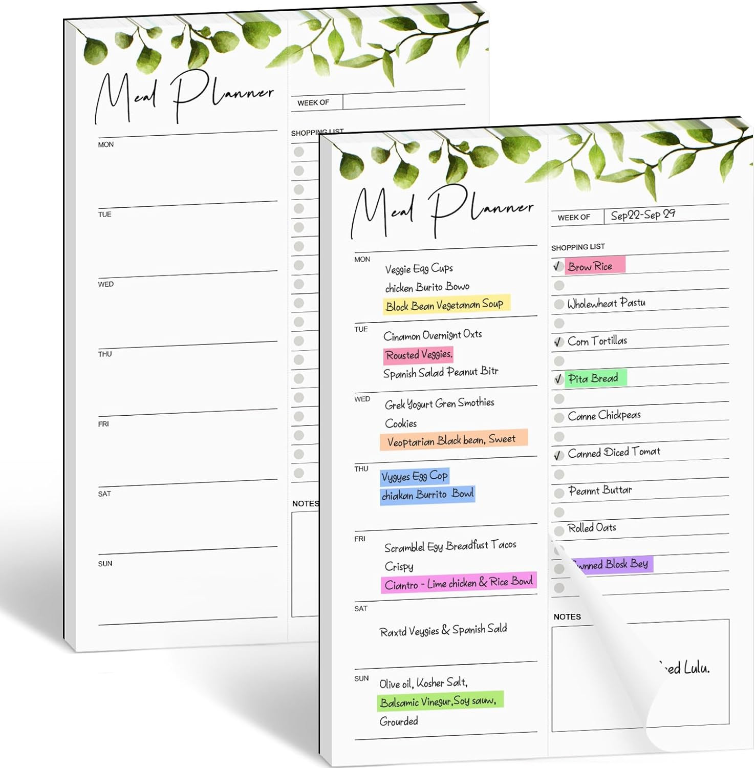 2 PCS Weekly Meal Planner Magnetic for Fridge 8.3X5.5”, Undated Meal Planner and