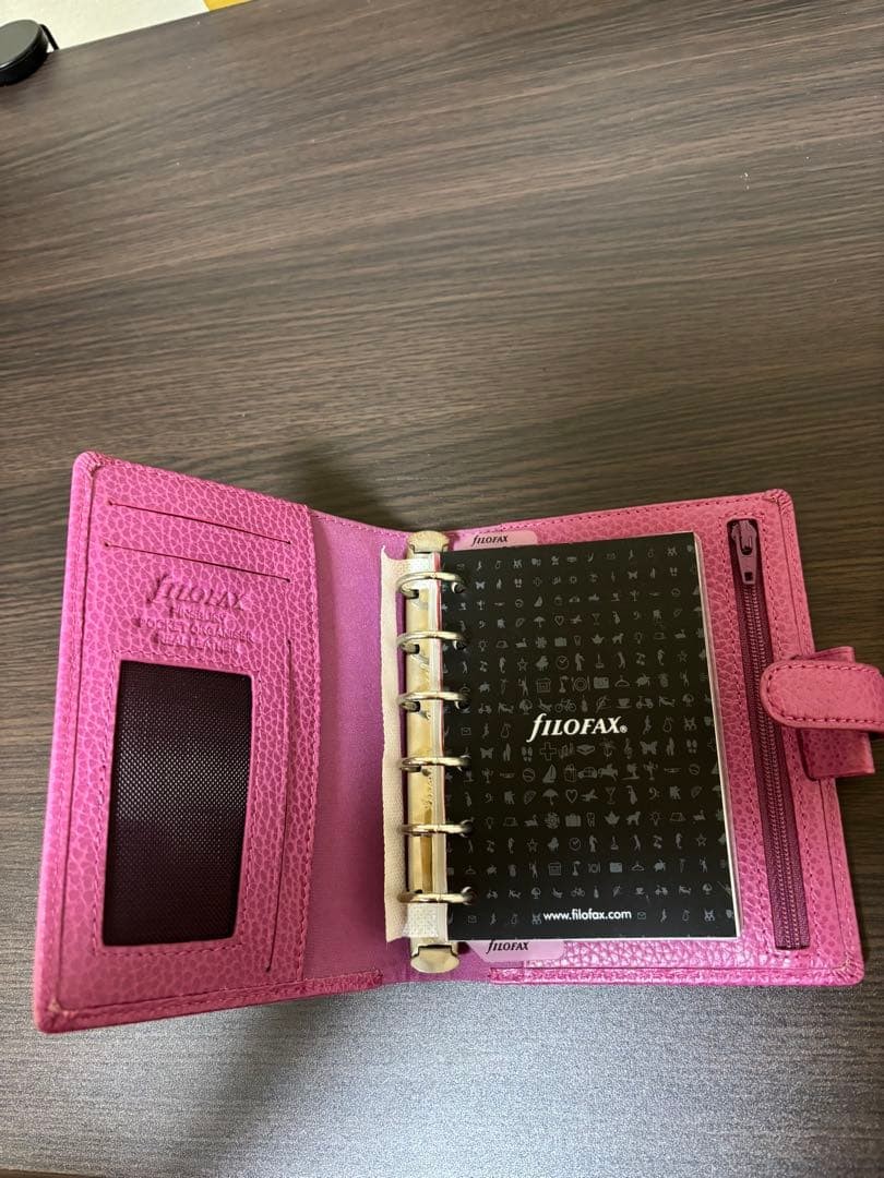 Filofax A6 Light Pink Leather Planner Organiser 6 Ring Zipper Pocket