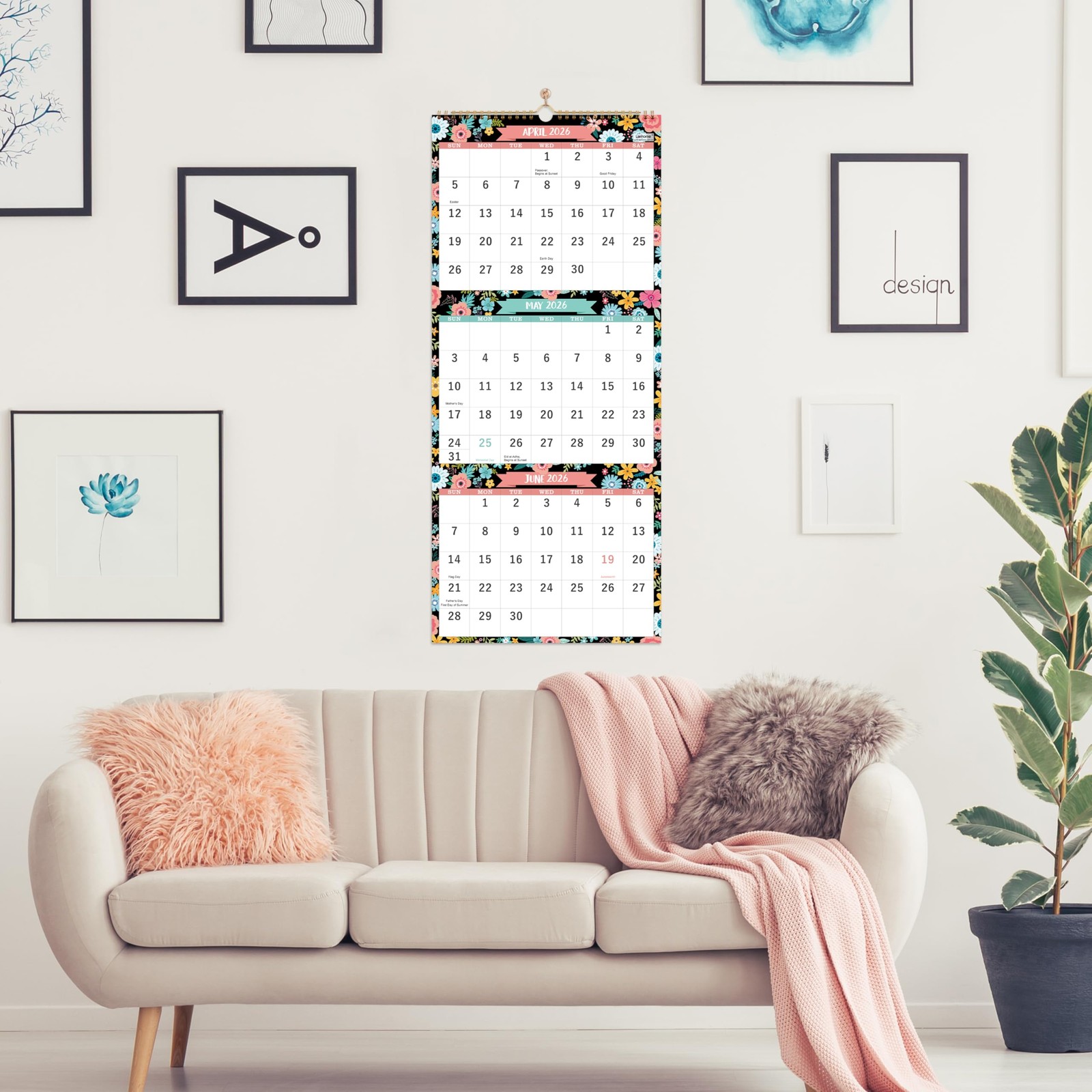 Calendar 2026-2027 – MAY 2026 – JUNE 2027, 3 Month Display Black